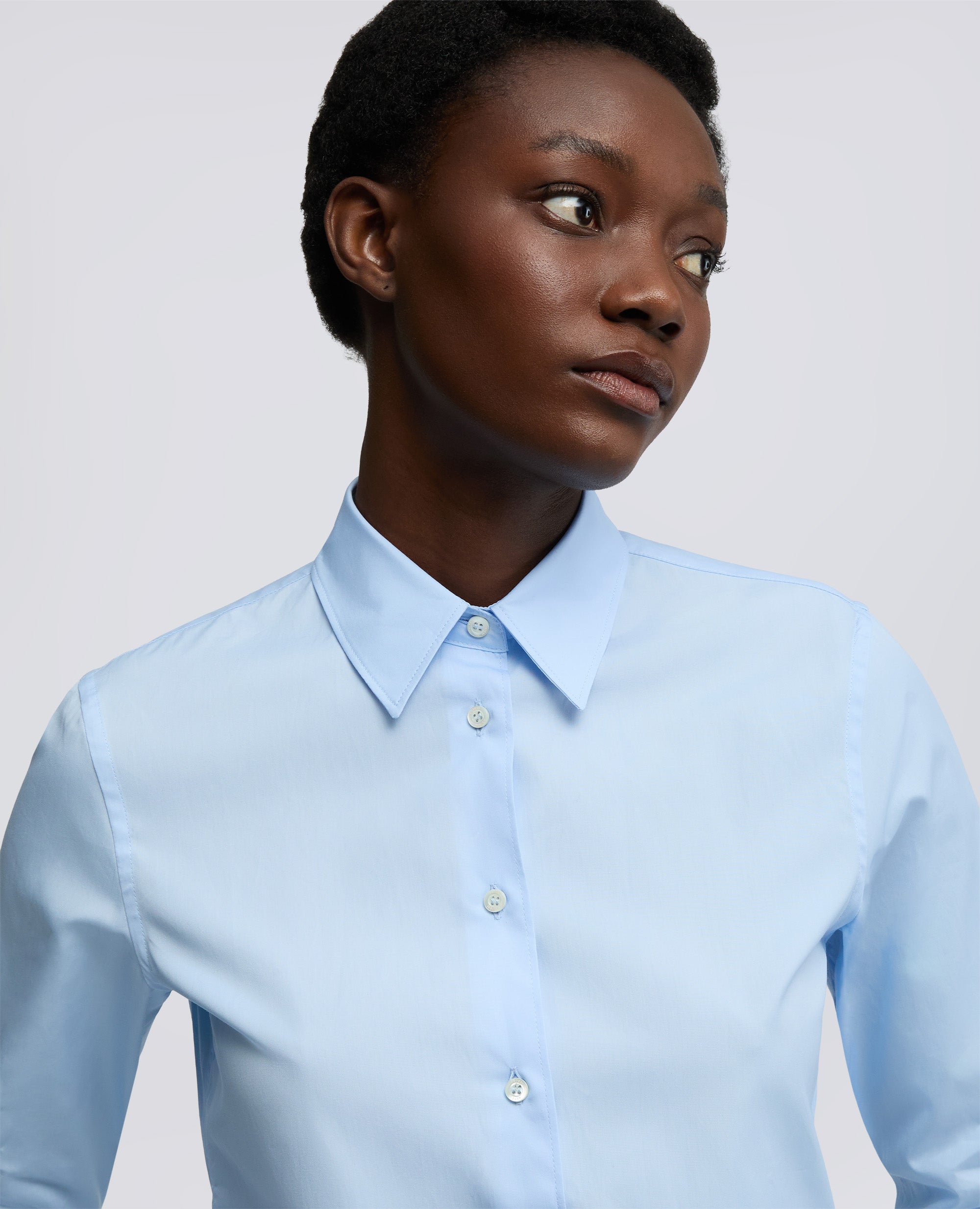 CAMICIA CLASSICA IN POPELINE DI COTONE-AZZURRO-SKY BLUE-AZUL CLARO-HIMMELBLAU-BLEU CIEL