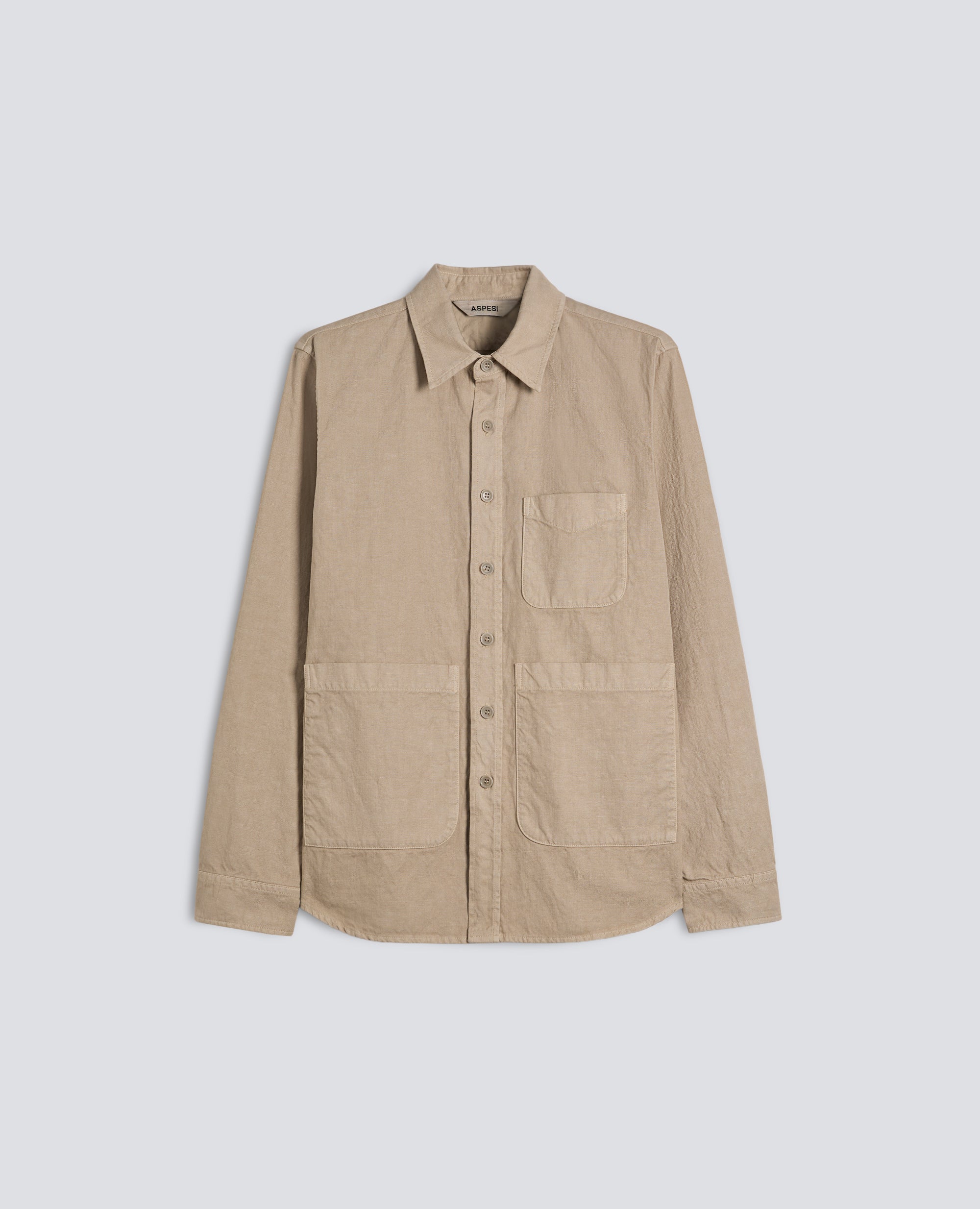CAMICIA UTILITY IN GABARDINA DI COTONE-LINO-BEIGE-BEIGE-BEIS-BEIGE-BEIGE