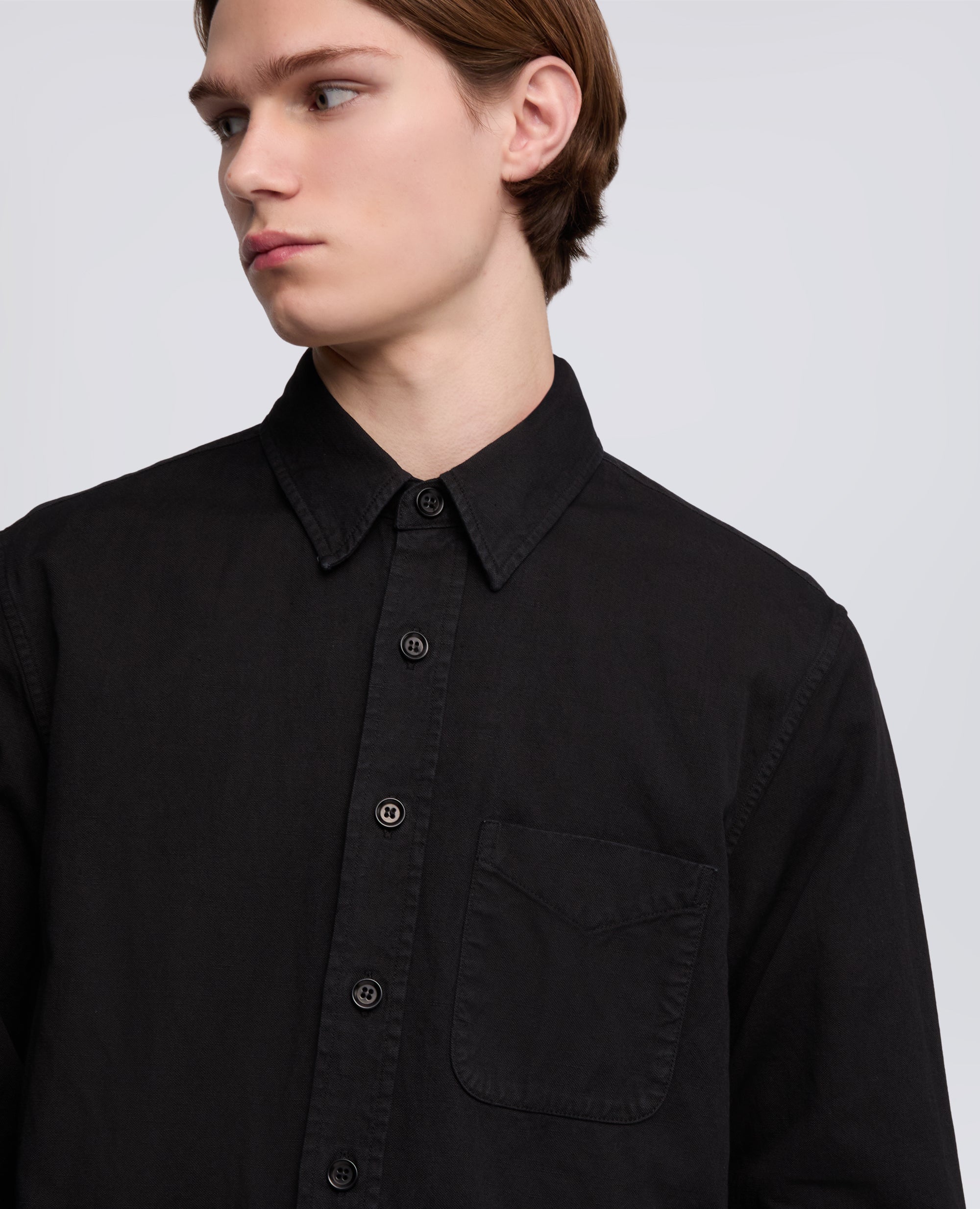 CAMICIA UTILITY IN GABARDINA DI COTONE-LINO-NERO-BLACK-NEGRO-SCHWARZ-NOIR