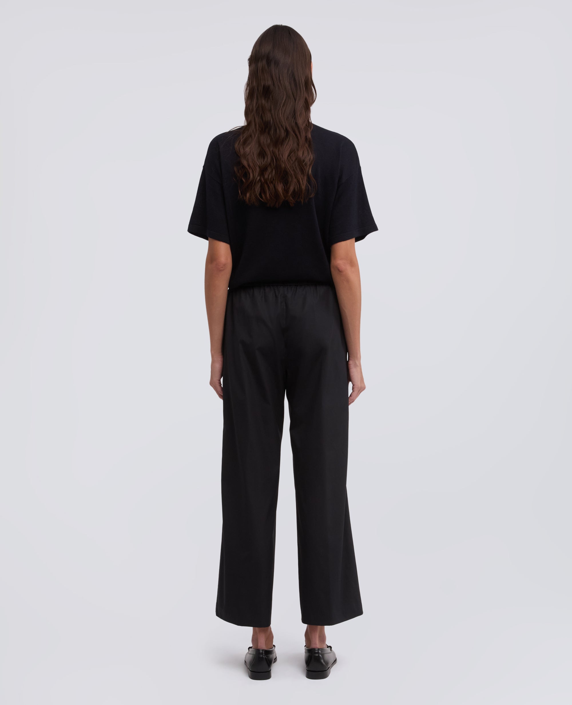 PANTALONE IN POPELINE DI COTONE-NERO-BLACK-NEGRO-SCHWARZ-NOIR