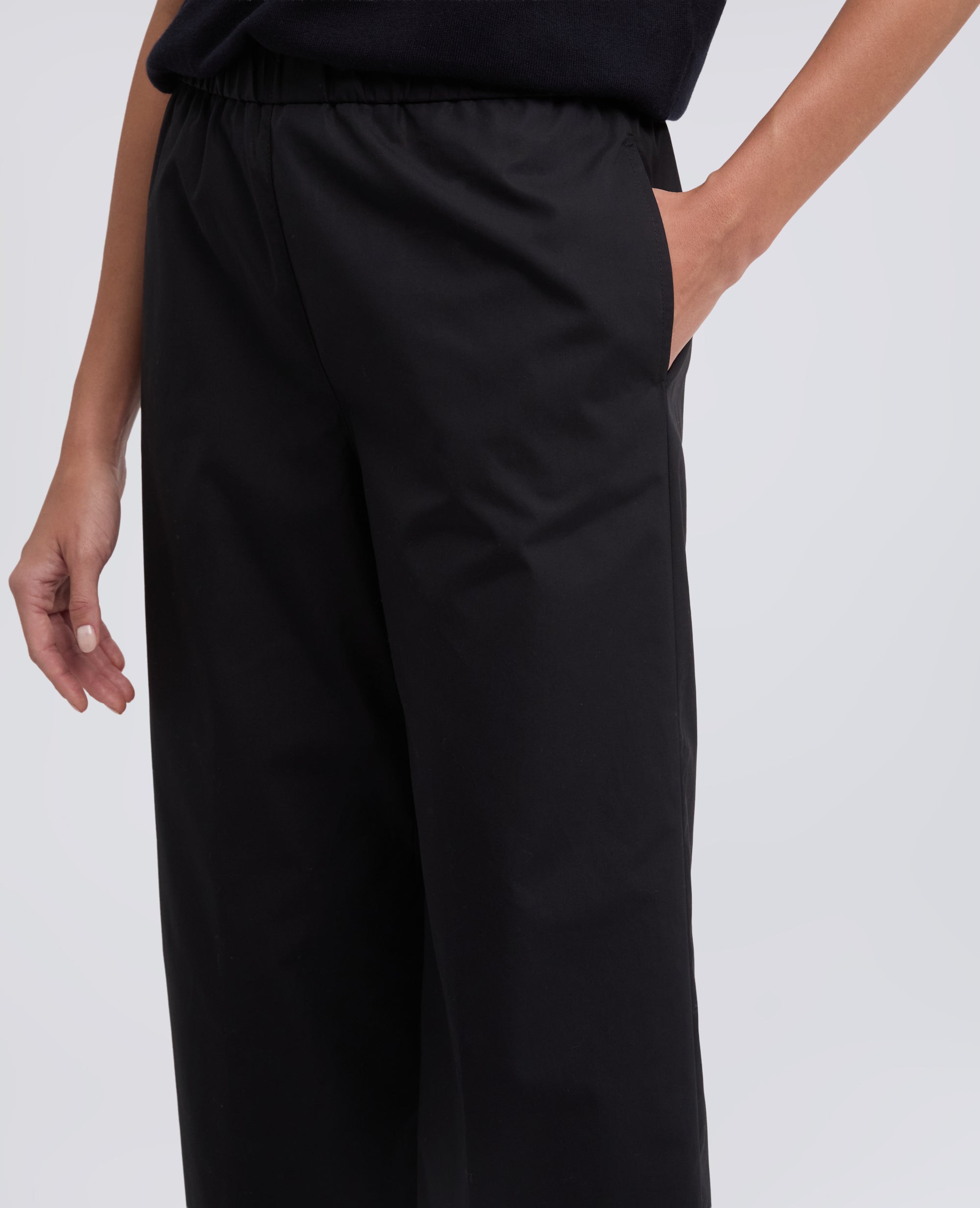 PANTALONE IN POPELINE DI COTONE-NERO-BLACK-NEGRO-SCHWARZ-NOIR