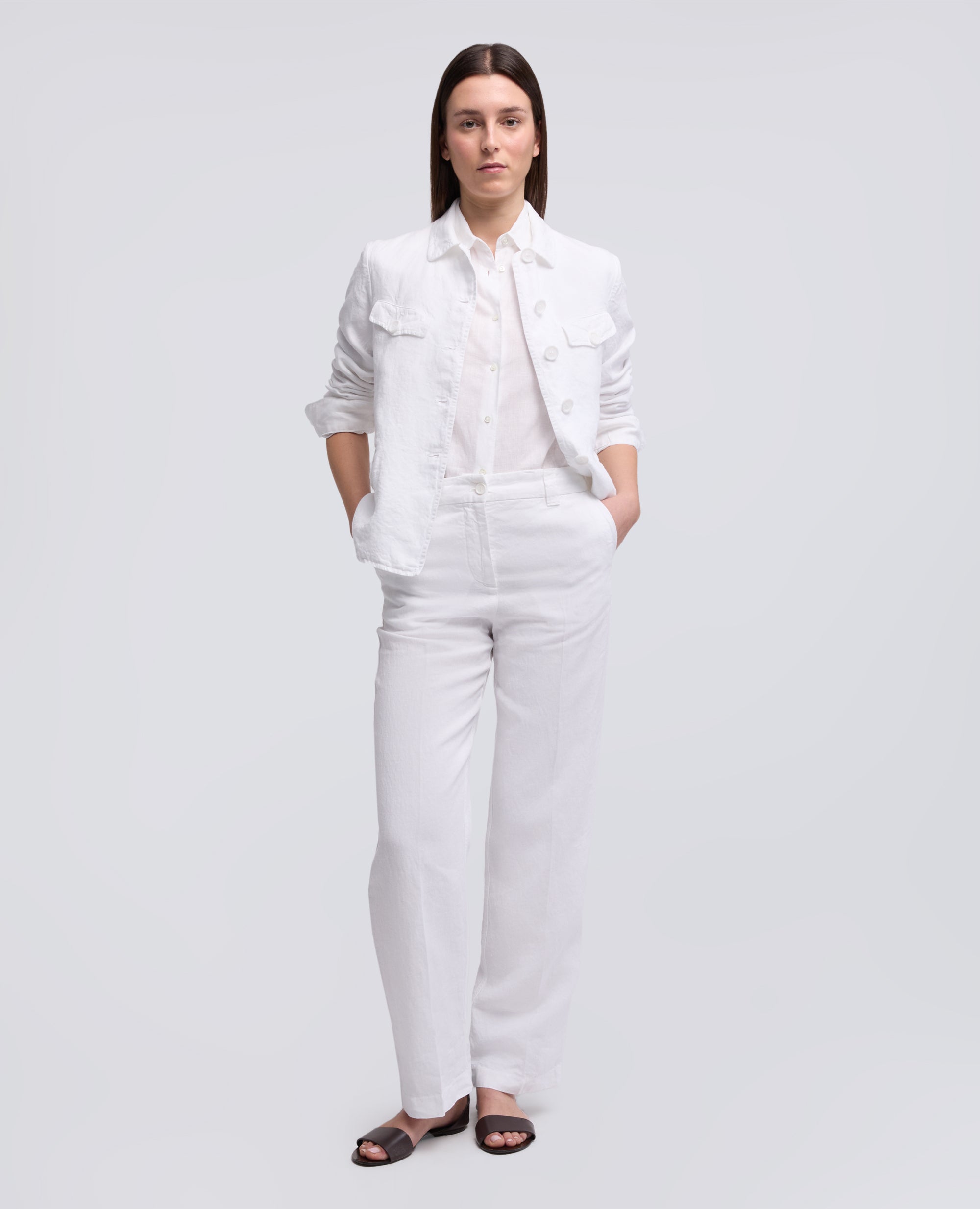 PANTALONE IN LINO FIAMMATO COMPATTO TINTO CAPO-BIANCO-WHITE-BLANCO-WEISS-BLANC