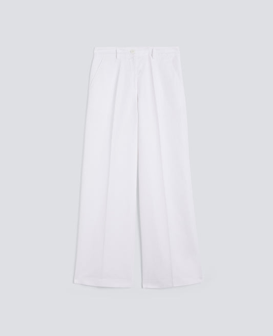 PANTALONE IN GABARDINA COTONE LINO TINTO CAPO-BIANCO-WHITE-BLANCO-WEISS-BLANC