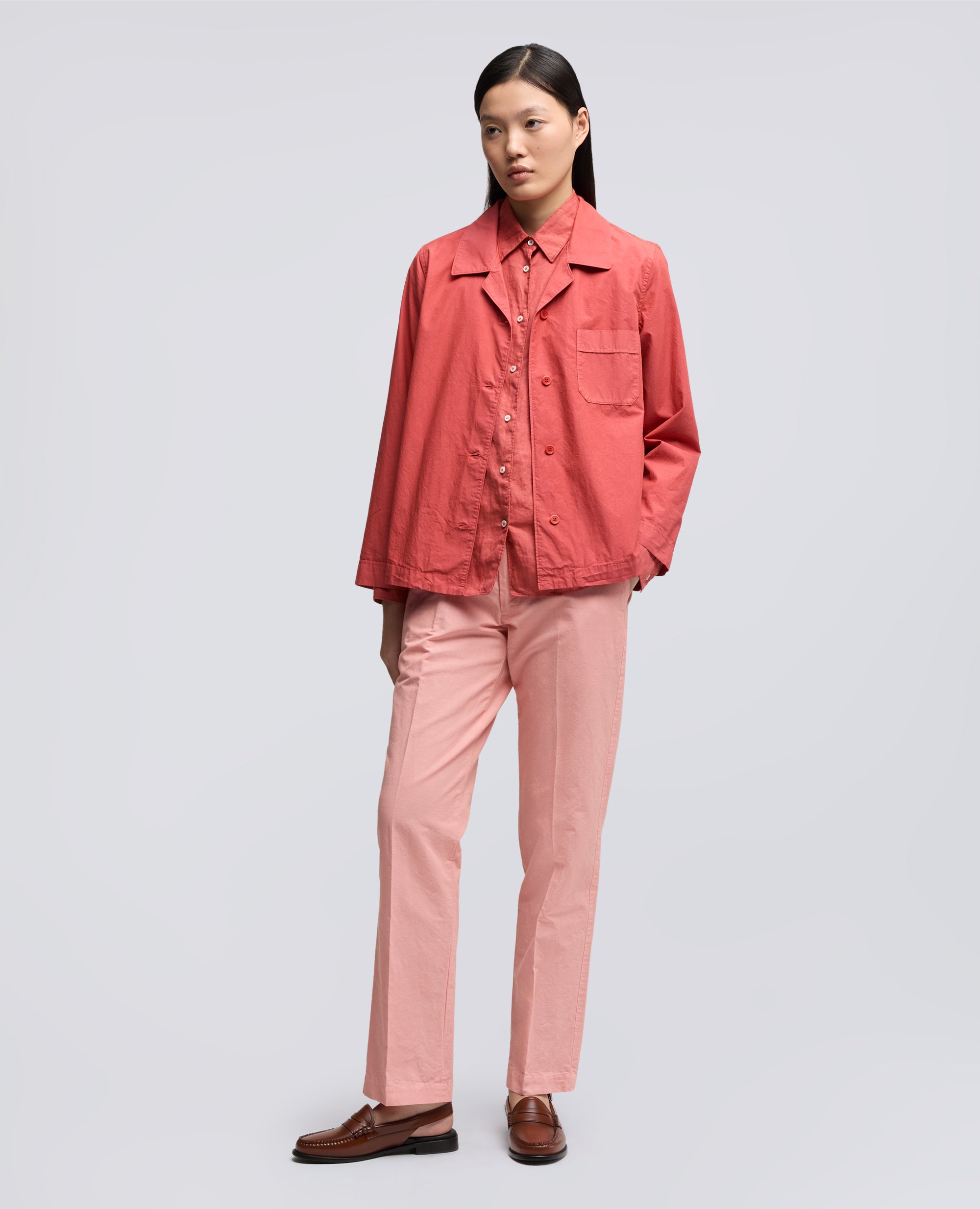 PANTALONE IN TELA FIAMMATA COTONE E LINO TINTO CAPO-ROSA-PINK-ROSA-ROSA-ROSE