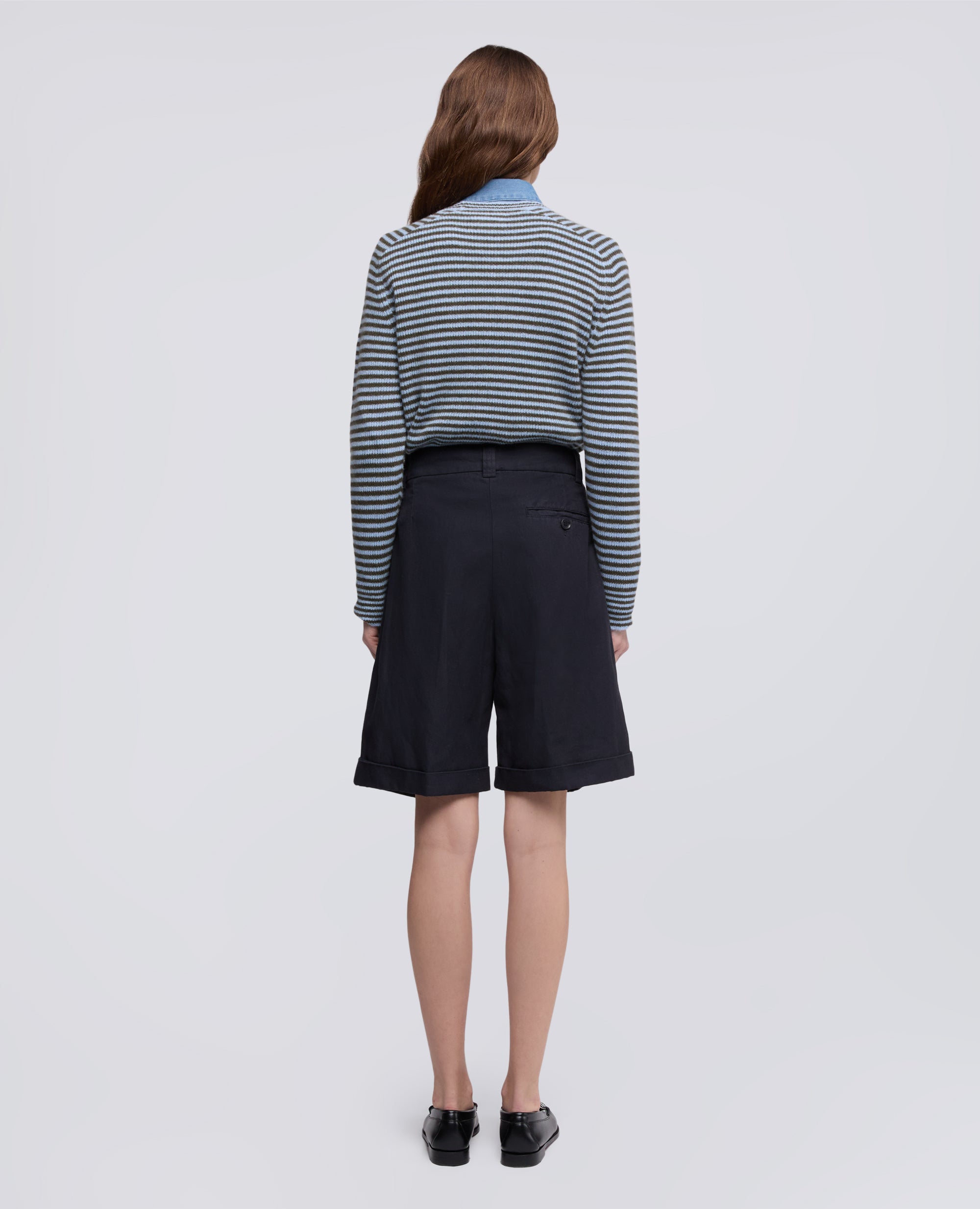 BERMUDA IN GABARDINE IN COTONE E LINO FIAMMATO TINTO CAPO-NAVY-NAVY-AZUL MARINO-NAVY-NAVY