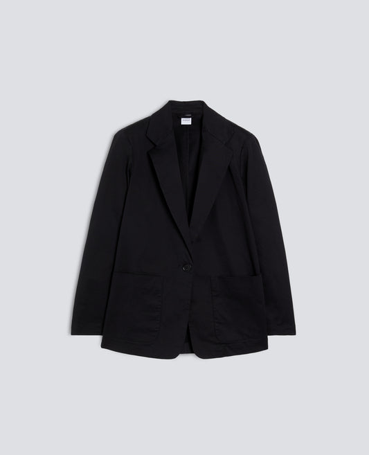 GIACCA MONOPETTO DECOSTRUITA IN TWILL DI COTONE-NERO-BLACK-NEGRO-SCHWARZ-NOIR