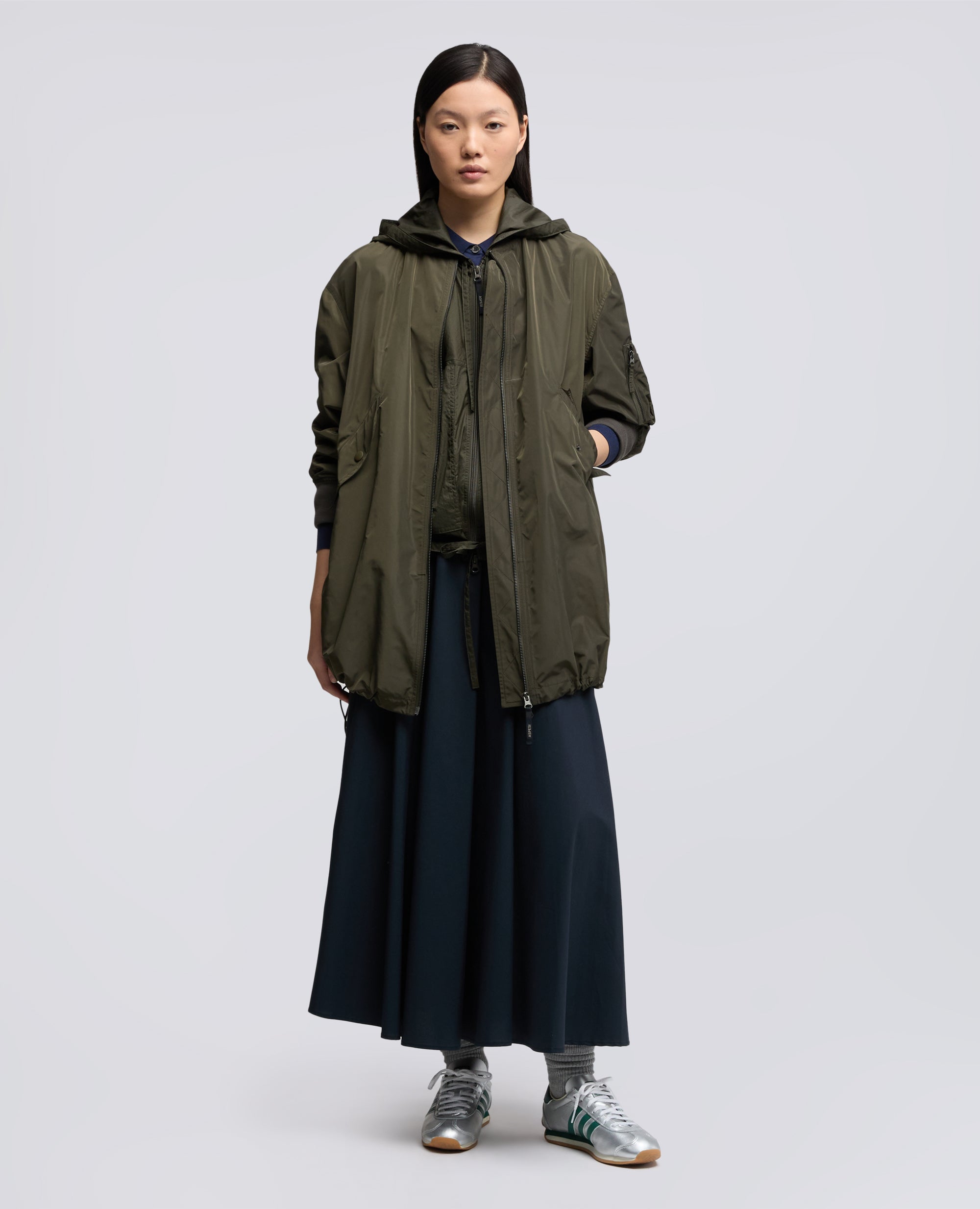 GONNA IN POPELINE COTONE E NYLON STRETCH-NAVY-NAVY-AZUL MARINO-NAVY-NAVY