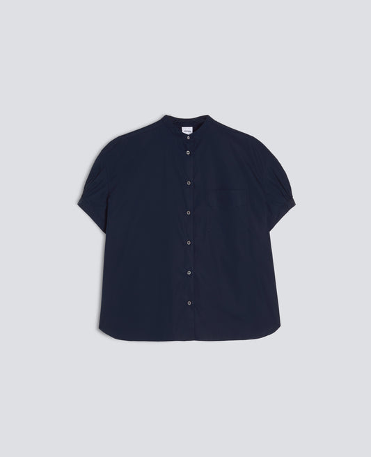 CAMICIA IN POPELINE DI PURO COTONE CON COLLO ALLA COREANA-NAVY-NAVY-AZUL MARINO-NAVY-NAVY