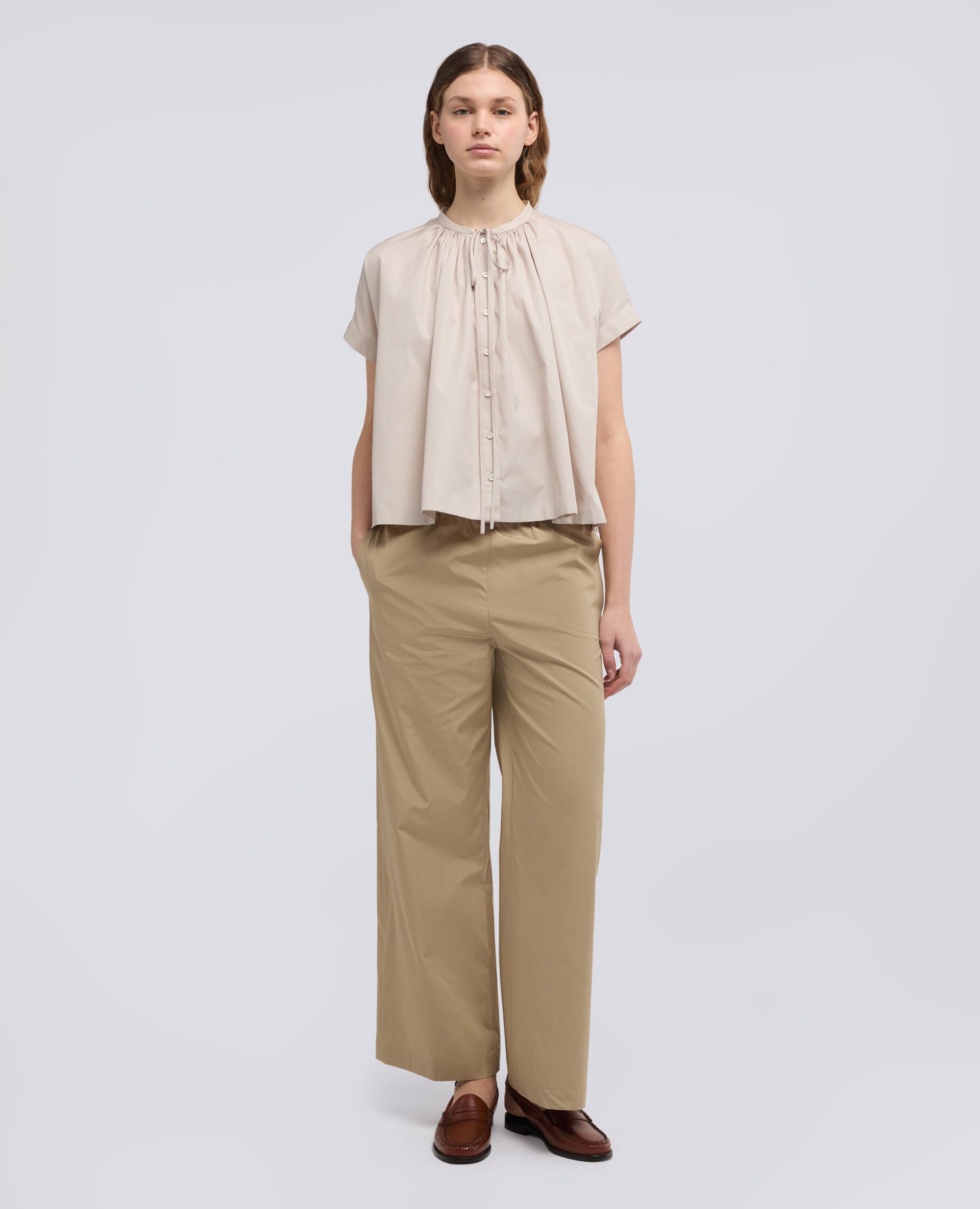 CAMICIA IN POPELINE DI COTONE-BEIGE-BEIGE-BEIS-BEIGE-BEIGE