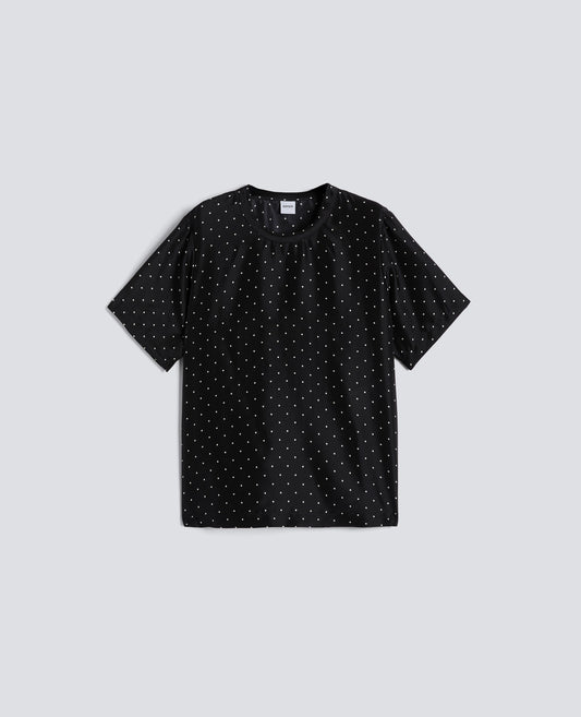 T-SHIRT IN HABUTAI DI SETA-POIS NERO-POIS NERO-POIS NERO-POIS NERO-POIS NERO