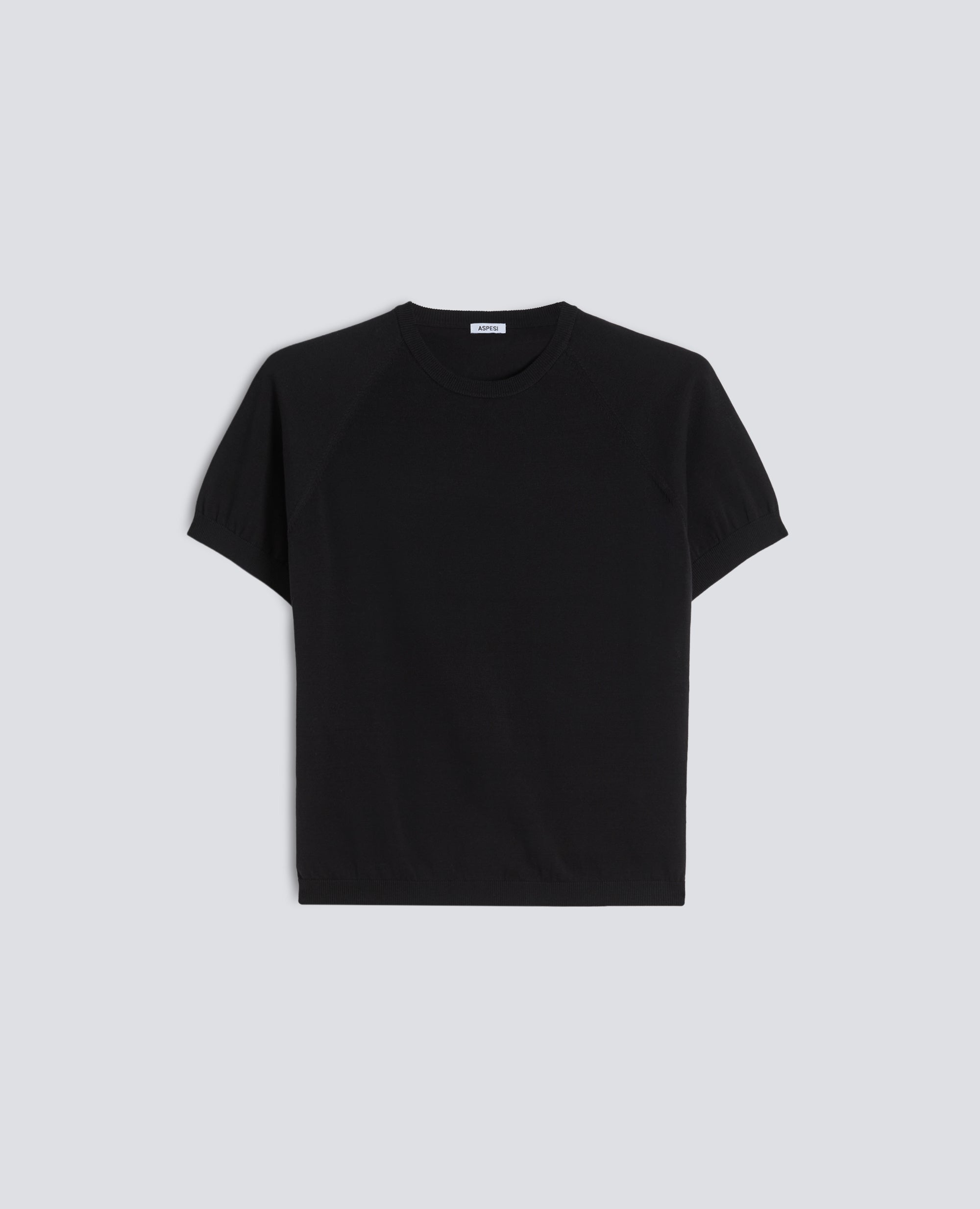 T-SHIRT GIROCOLLO IN FILATO DI PURO COTONE-NERO-BLACK-NEGRO-SCHWARZ-NOIR