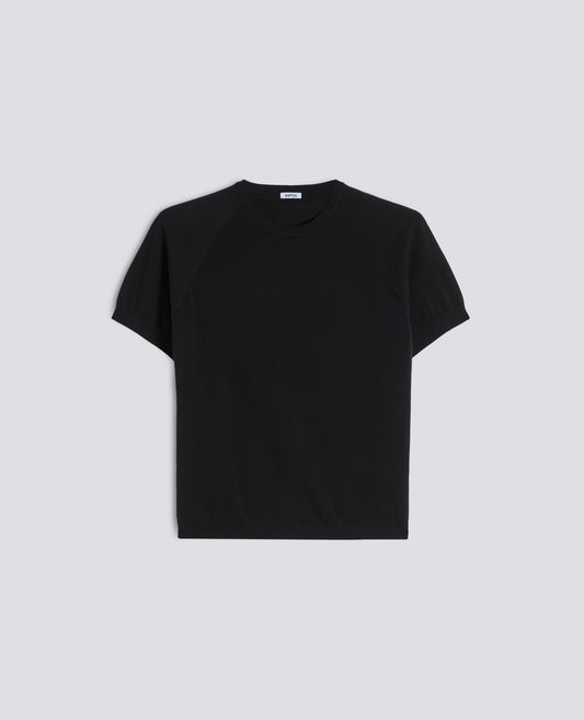 T-SHIRT GIROCOLLO IN FILATO DI PURO COTONE-NERO-BLACK-NEGRO-SCHWARZ-NOIR