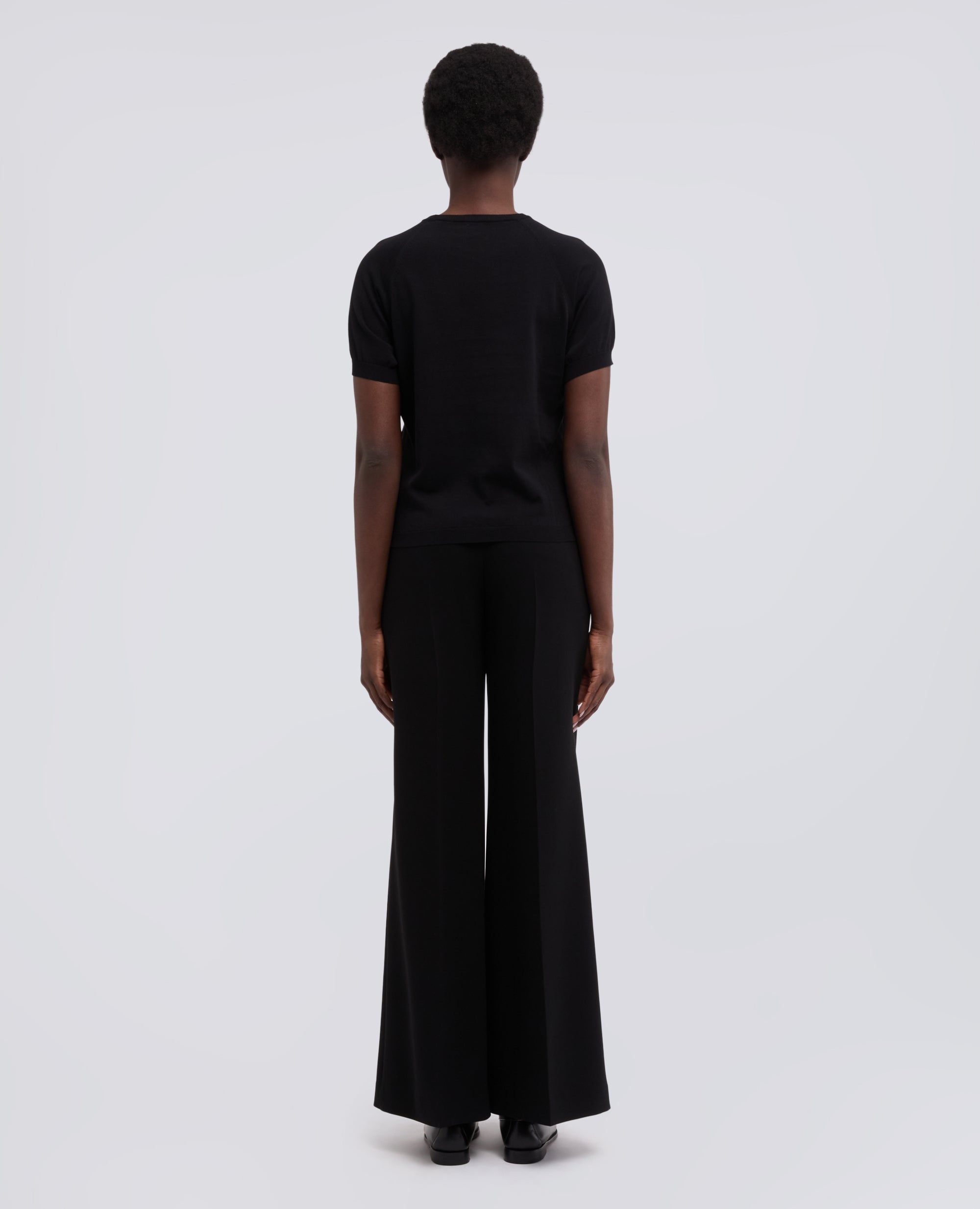 T-SHIRT GIROCOLLO IN FILATO DI PURO COTONE-NERO-BLACK-NEGRO-SCHWARZ-NOIR