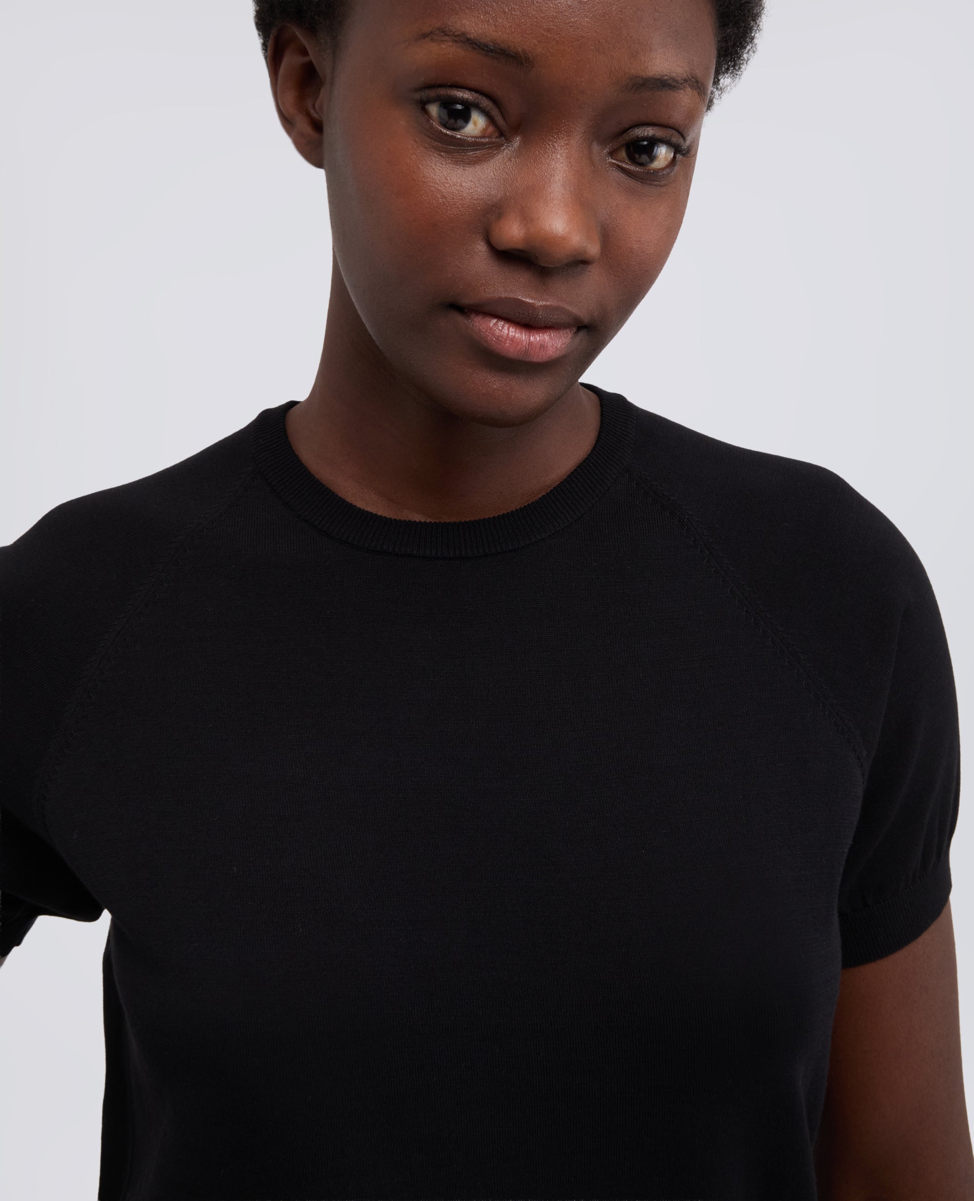 T-SHIRT GIROCOLLO IN FILATO DI PURO COTONE-NERO-BLACK-NEGRO-SCHWARZ-NOIR