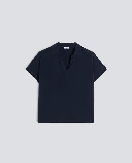MAGLIA SCOLLO A V CON COLLETTO IN FILATO DI PURO COTONE-NAVY-NAVY-AZUL MARINO-NAVY-NAVY