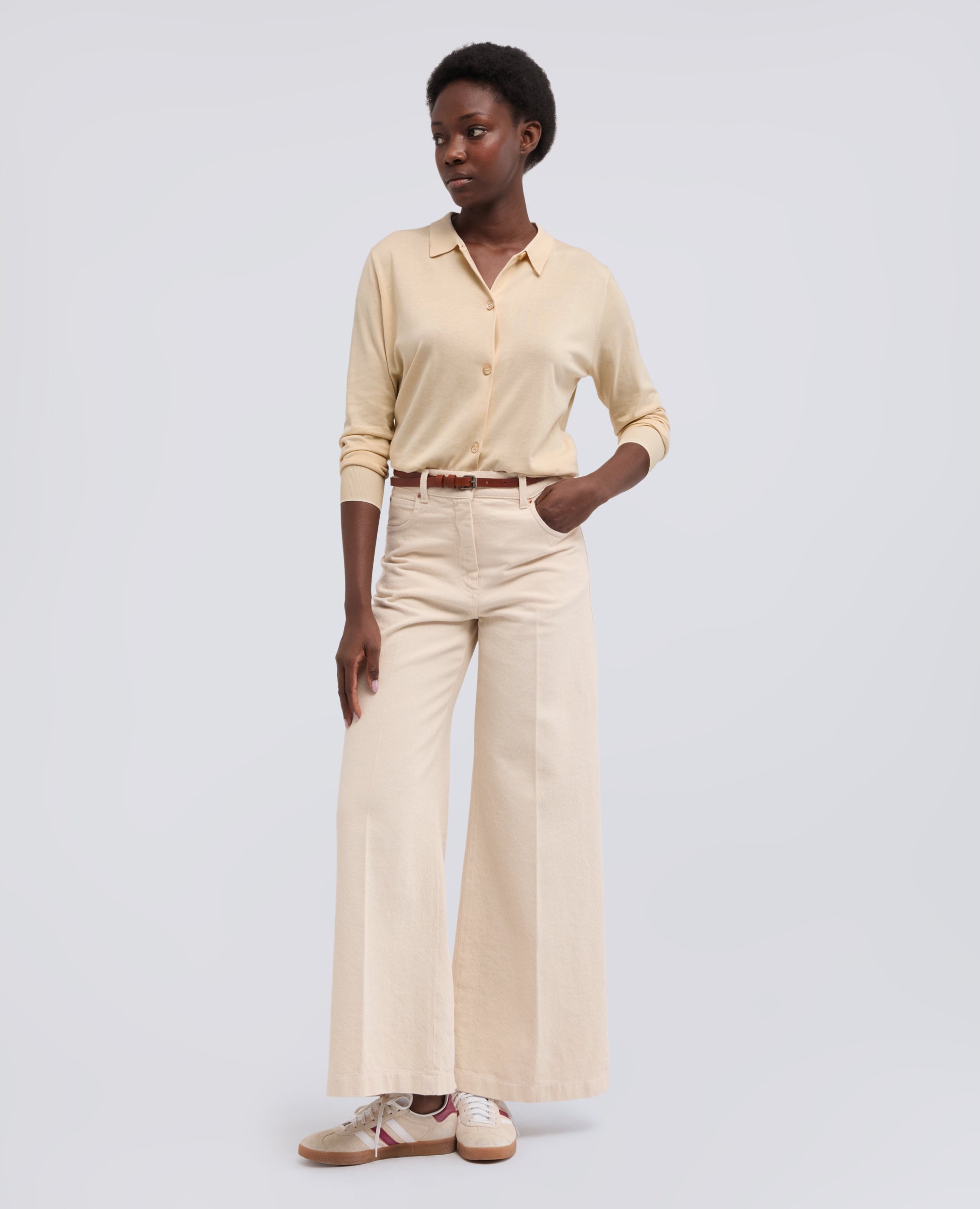 CARDIGAN CON COLLETTO IN MISTO COTONE-SETA-LINO-NATURALE-NATURAL-NATURAL-NATURLICH-NATUREL