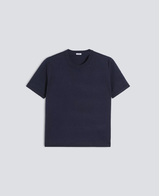 T-SHIRT GIROCOLLO IN MISTO COTONE, SETA E LINO-NAVY-NAVY-AZUL MARINO-NAVY-NAVY
