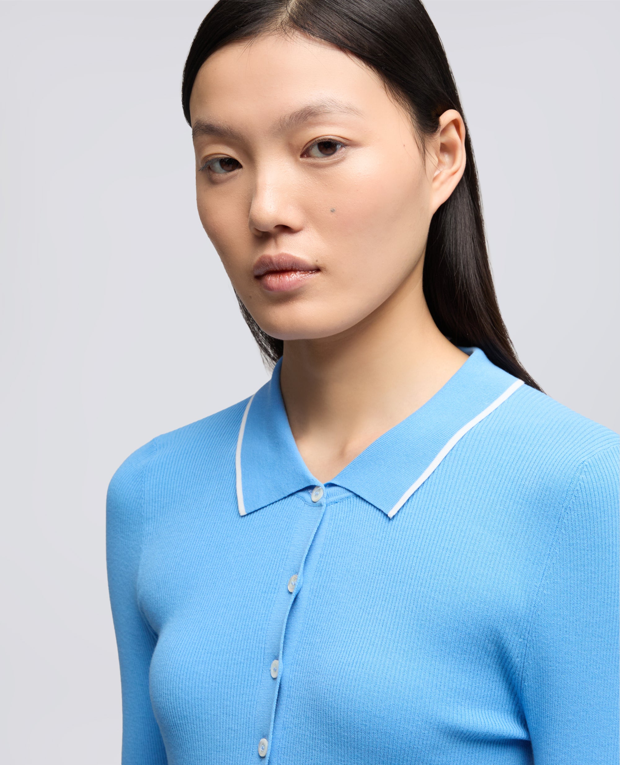 POLO A MANICHE LUNGHE REALIZZATA IN FILATO DI PURO COTONE-AZZURRO-SKY BLUE-AZUL CLARO-HIMMELBLAU-BLEU CIEL