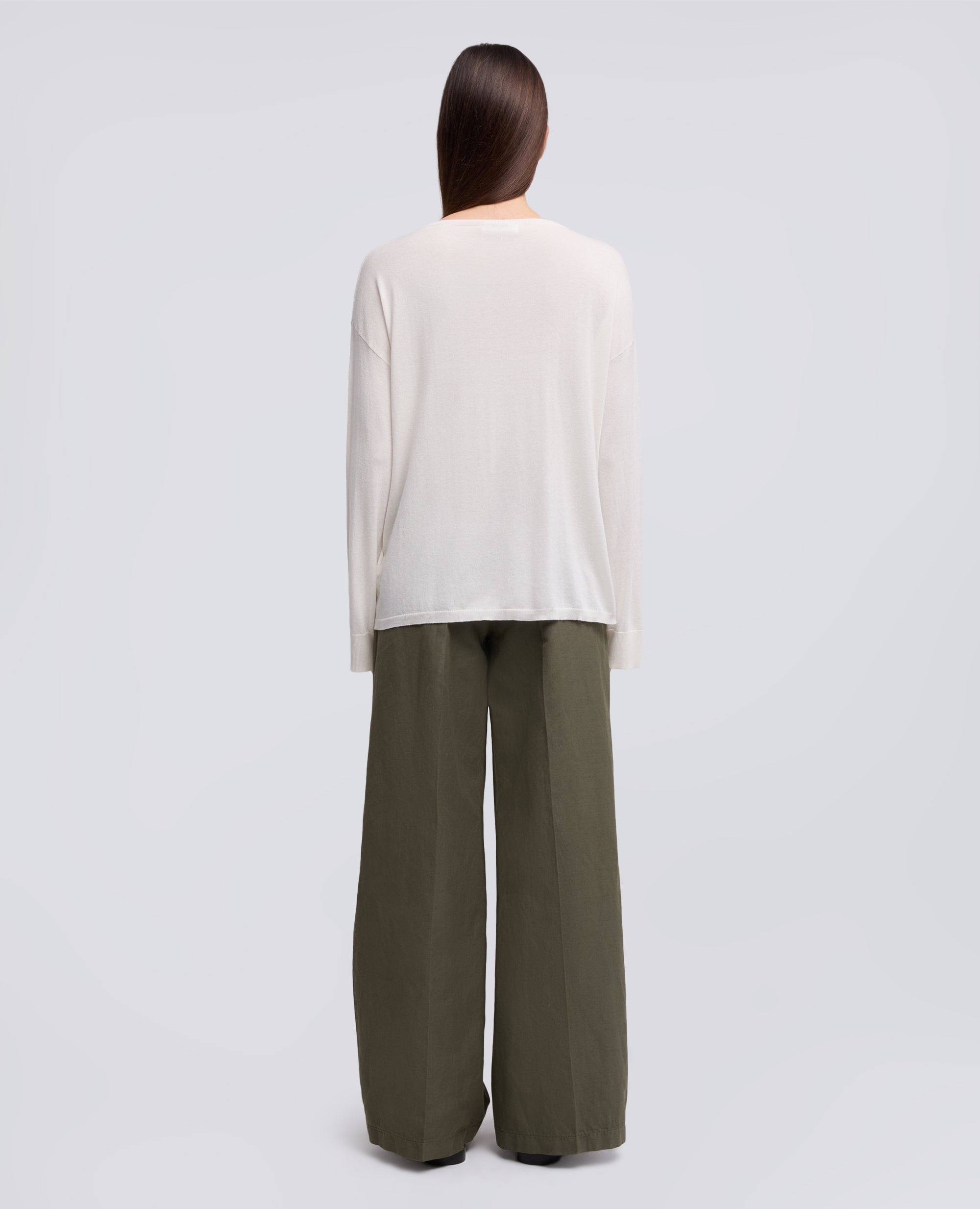 MAGLIA A MANICHE LUNGHE IN MISTO SETA, COTONE E CASHMERE-BIANCO-WHITE-BLANCO-WEISS-BLANC