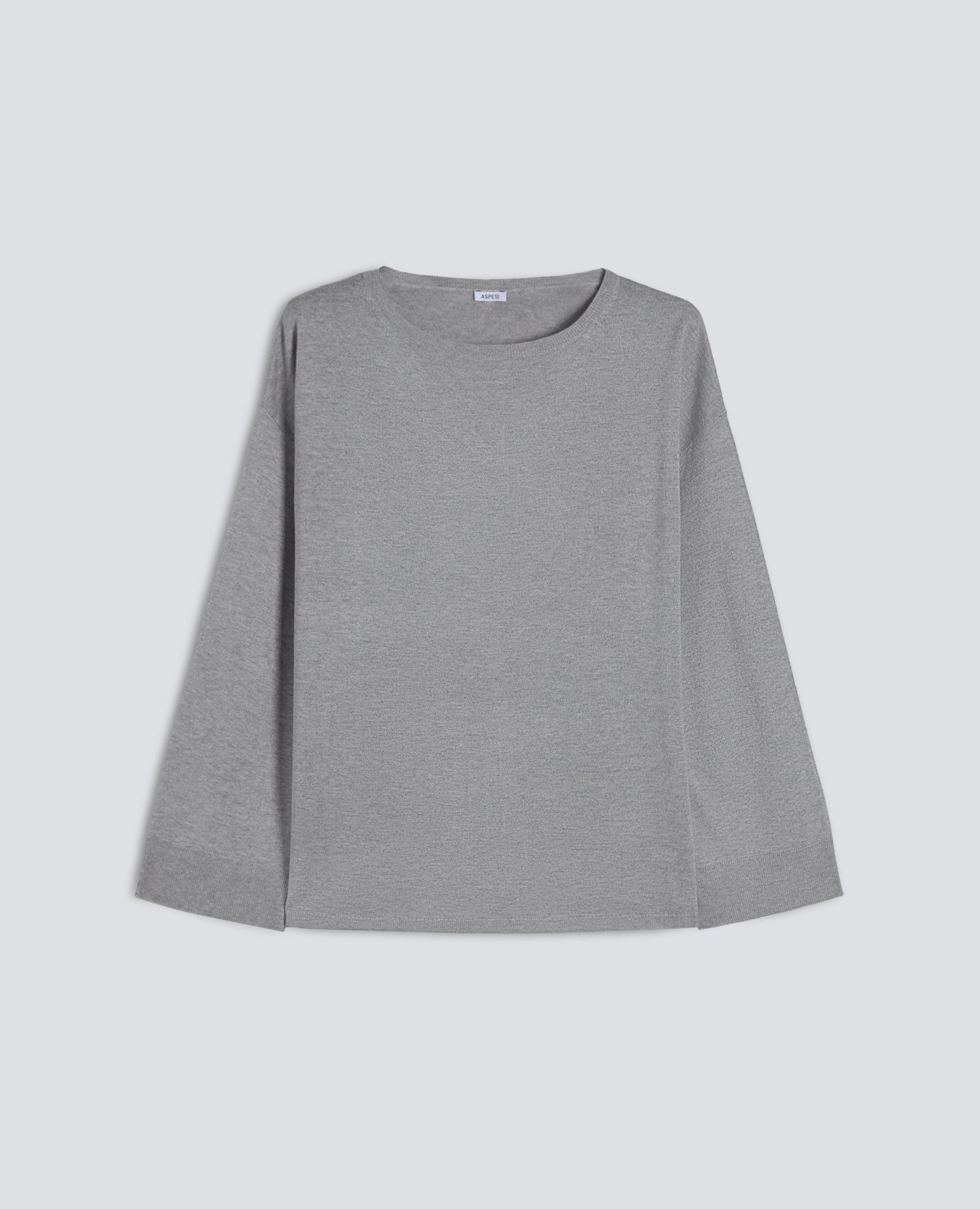 MAGLIA A MANICHE LUNGHE IN MISTO SETA, COTONE E CASHMERE-GRIGIO-GREY-GRIS-GRAU-GRIS