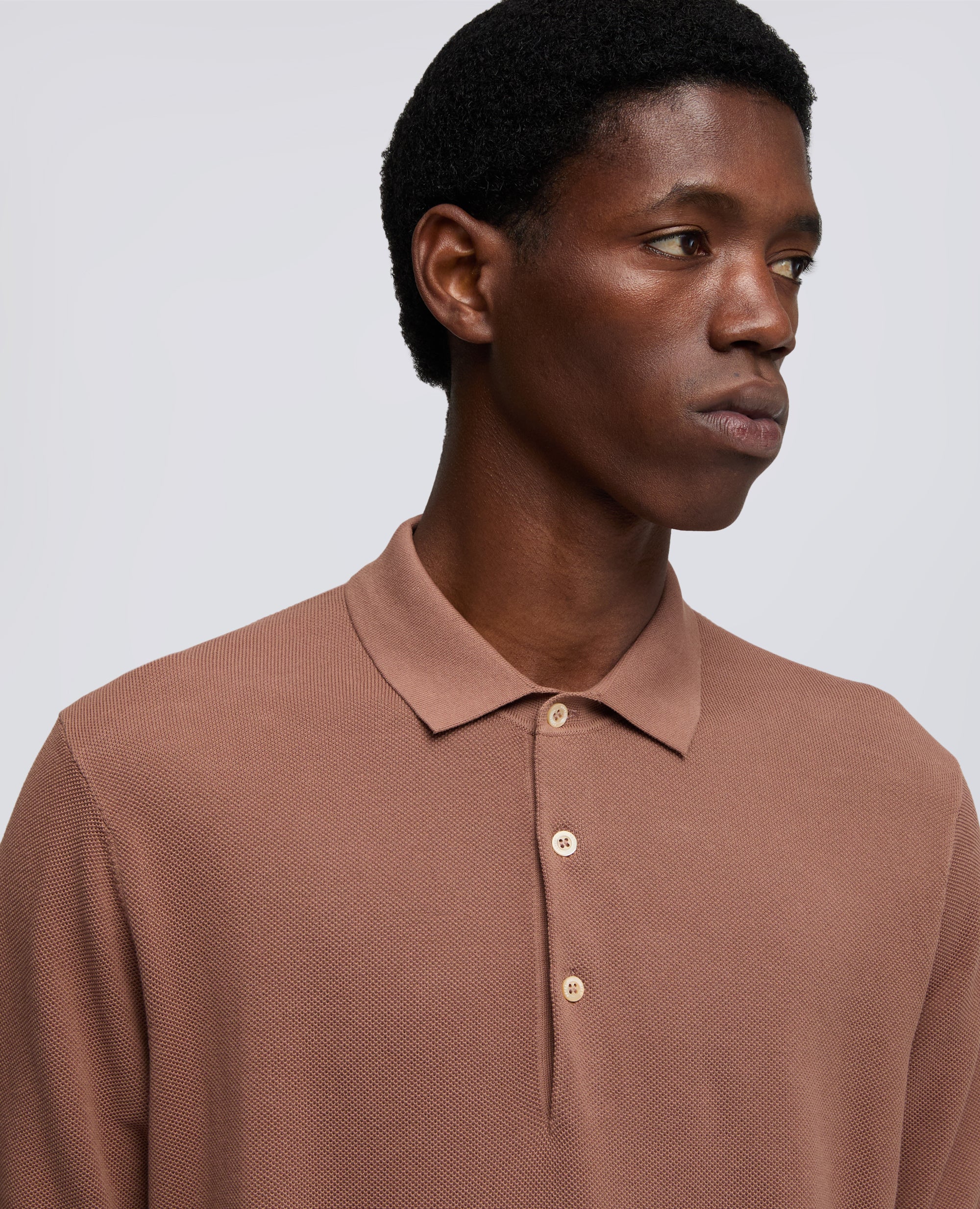 POLO A MANICHE CORTE IN COTONE PUNTO PIQUET TINTO CAPO-TABACCO-TOBACCO-TABACO-TABAK-TABAC