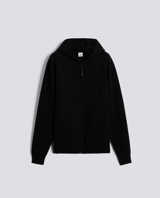 MAGLIA CON CAPPUCCIO IN COTONE DOPPIA FRONTURA-NERO-BLACK-NEGRO-SCHWARZ-NOIR