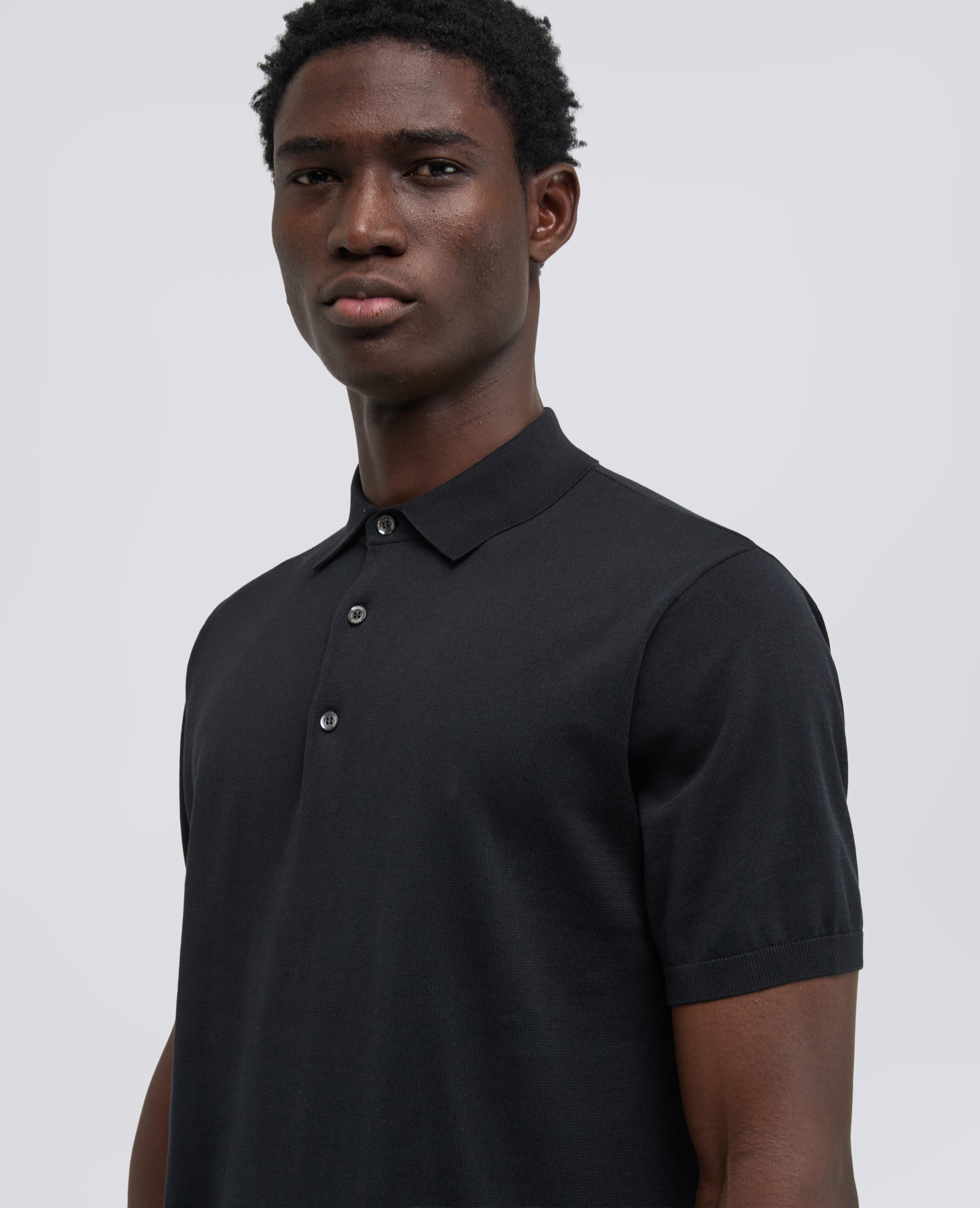 POLO IN COTONE CON BOTTONI IN MADREPERLA-NERO-BLACK-NEGRO-SCHWARZ-NOIR