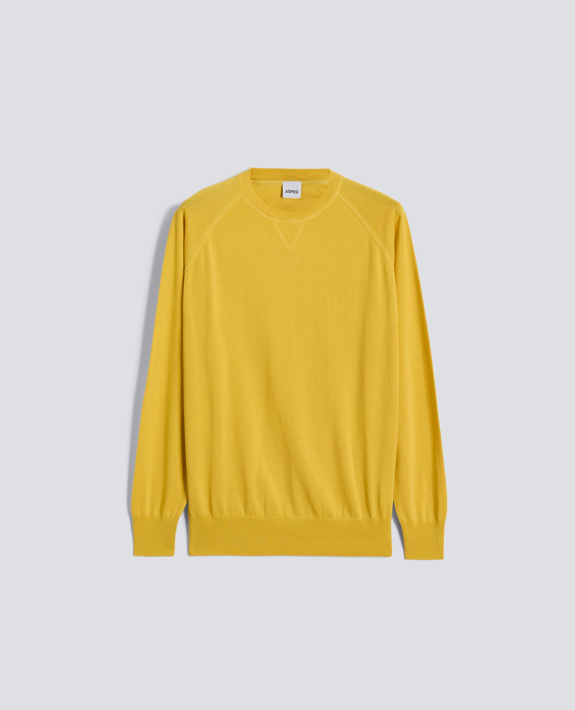 MAGLIA GIROCOLLO IN COTONE-GIALLO-YELLOW-AMARILLO-GELB-JAUNE