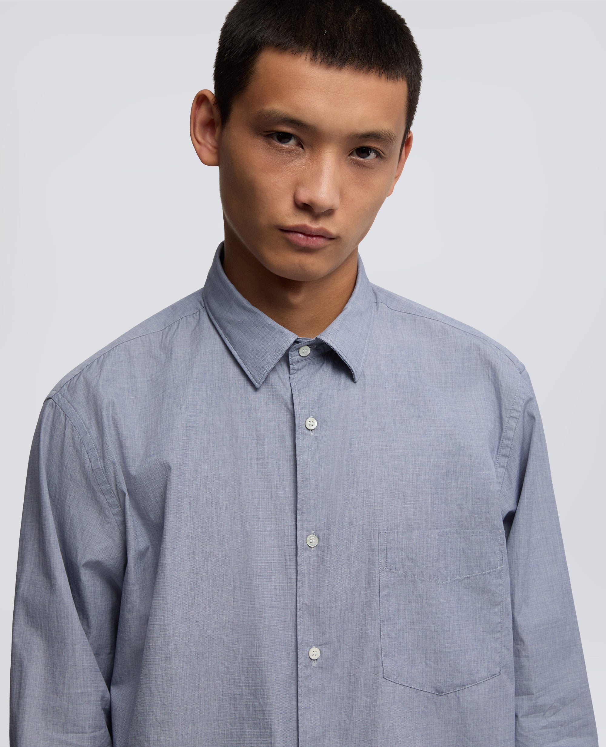 CAMICIA IN FIL-À-FIL DI COTONE-CHAMBRAY-CHAMBRAY-AZUL CLARO-CHAMBRAY-CHAMBRAY