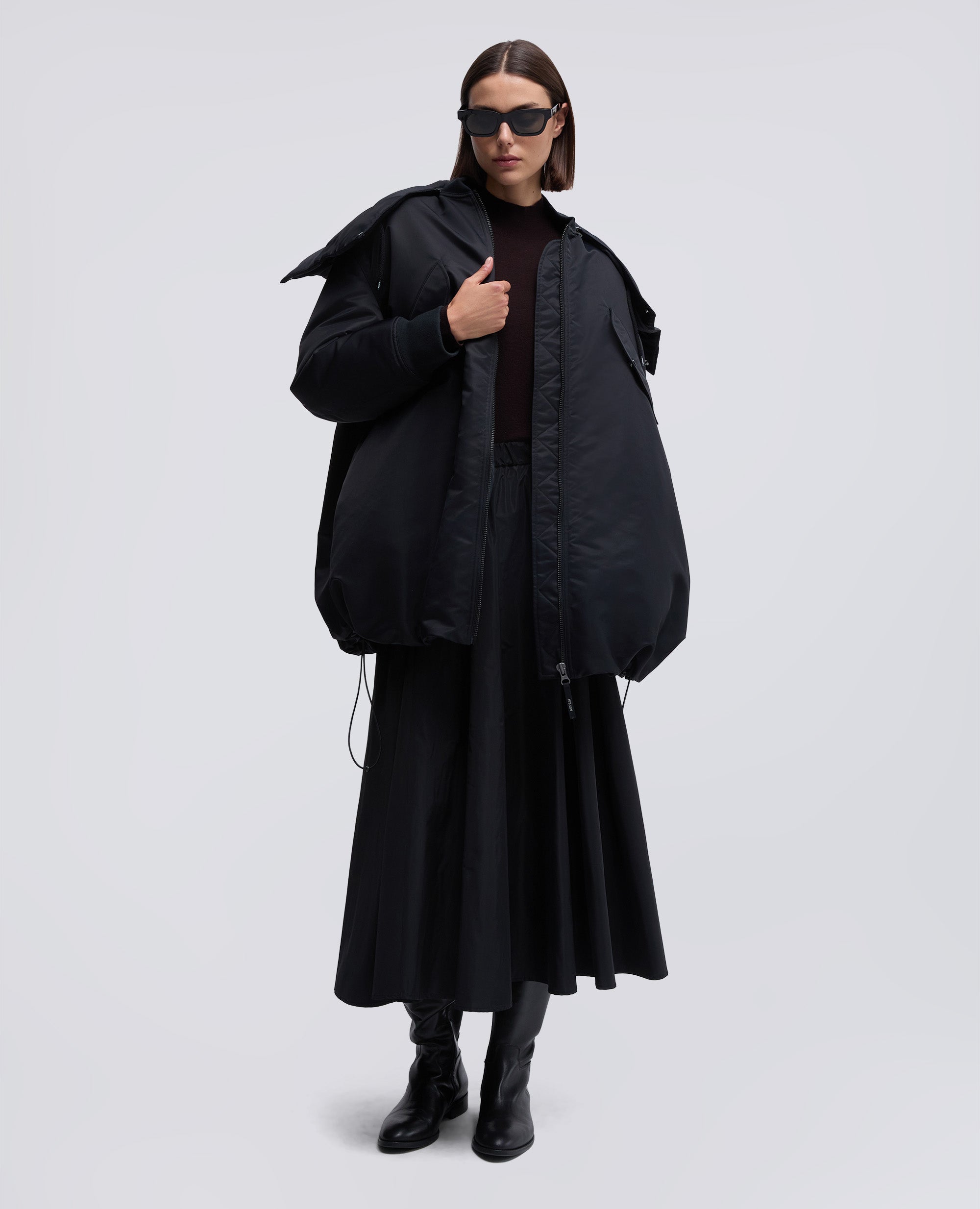 BOMBER IN RASO CON CAPPUCCIO-NERO-BLACK-NEGRO-SCHWARZ-NOIR