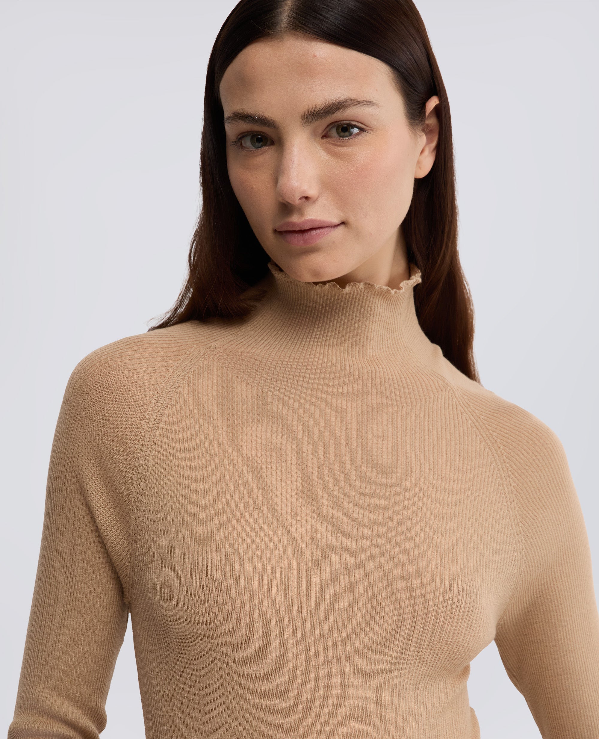 MAGLIA IN LANA MERINO A COSTINE-CAMMELLO-CAMEL-CAMELLO-KAMEL-CAMEL