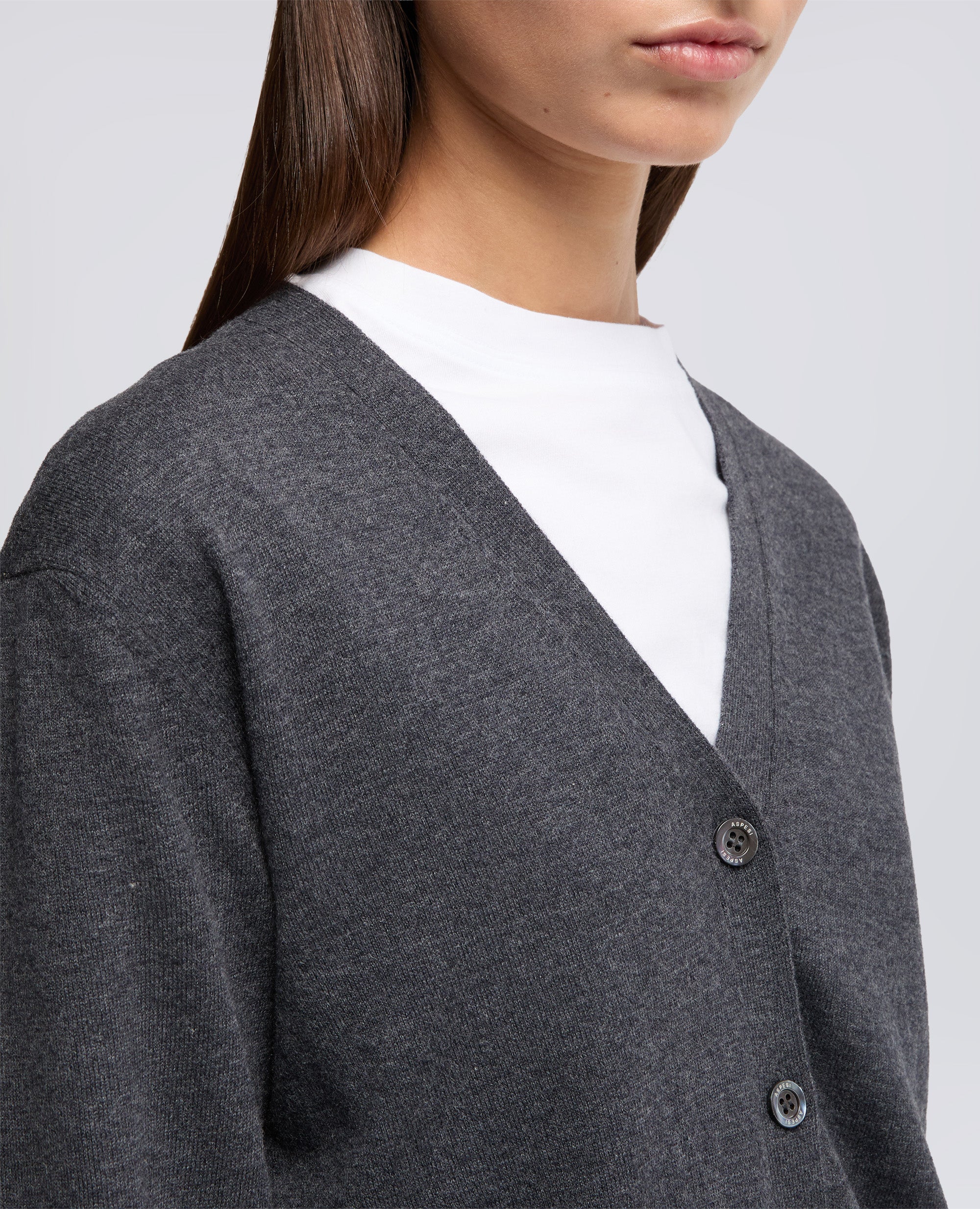 CARDIGAN IN LANA E CASHMERE-ANTRACITE-CHARCOAL-ANTRACITA-ANTHRAZIT-ANTHRACITE