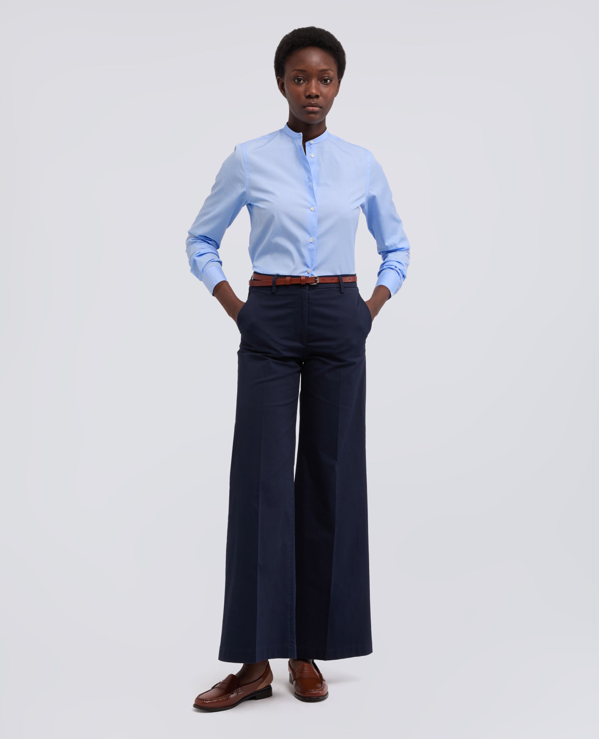 CAMICIA IN POPELINE DI COTONE-AZZURRO-SKY BLUE-AZUL CLARO-HIMMELBLAU-BLEU CIEL