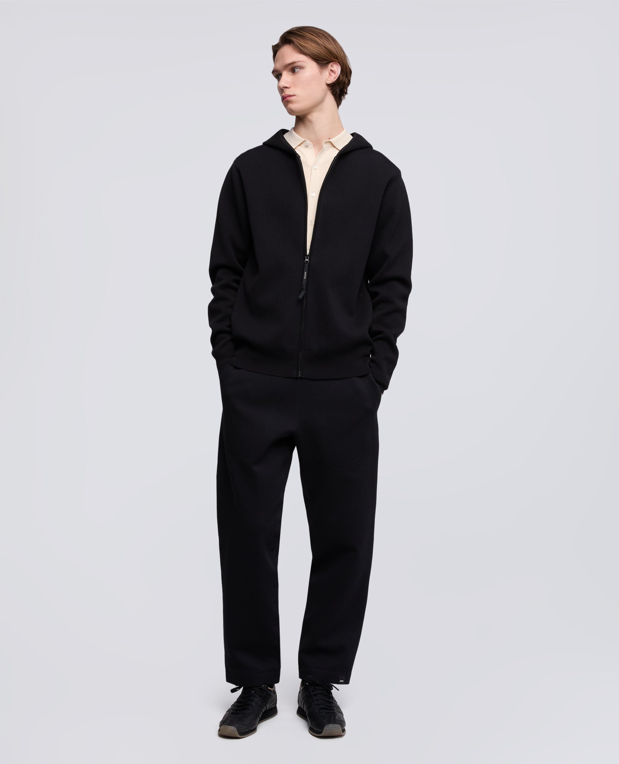 PANTALONE IN JERSEY DI COTONE DOPPIO-NERO-BLACK-NEGRO-SCHWARZ-NOIR