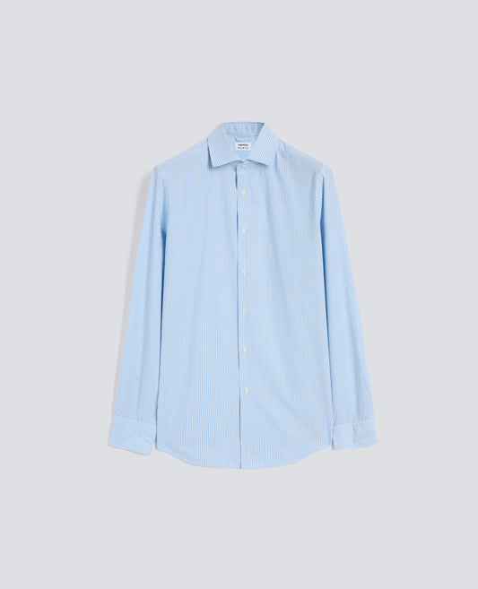 CAMICIA RIGATA CON COLLO FRANCESE-RIGA AZZURRA-LIGHT BLUE STRIPE-RAYA AZUL CLARO-STREIFEN BLAU-RAYURE BLEU CIEL