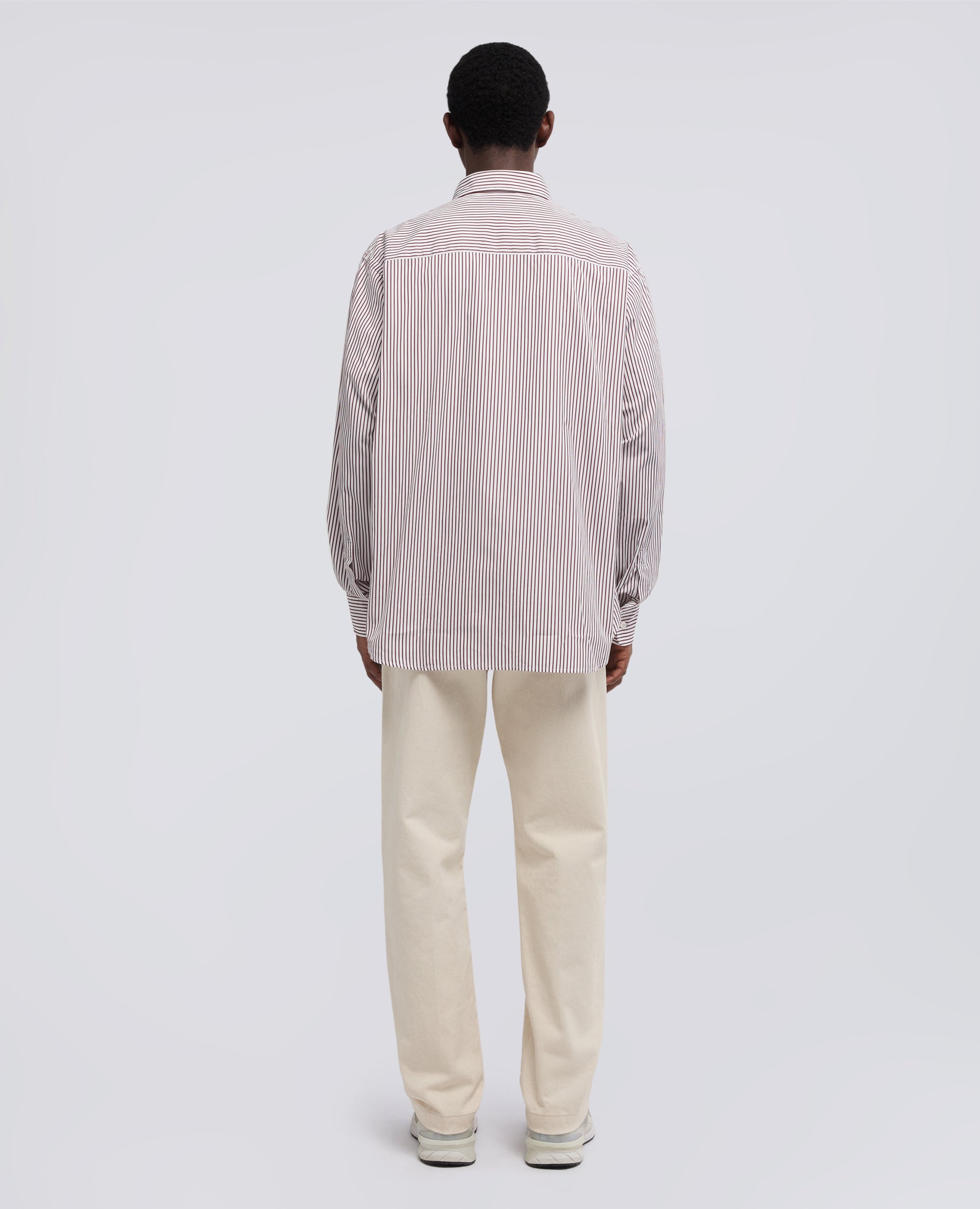 CAMICIA IN CHAMBRAY DI COTONE GIAPPONESE-RIGA ROSSA-RED STRIPE-RAYA ROJA-ROTE STREIFEN-RAYURES ROUGES