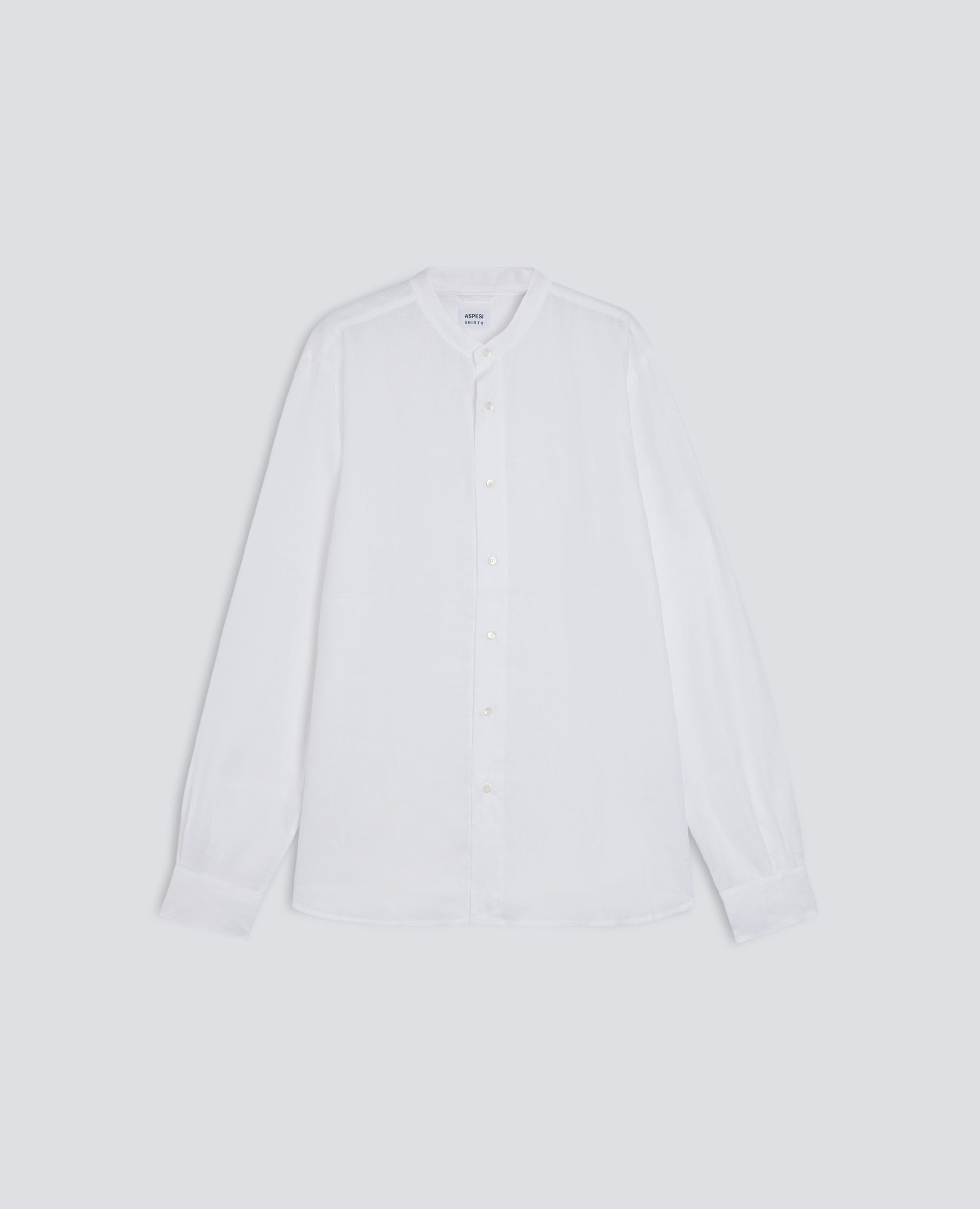 CAMICIA COREANA IN LINO LEGGERO-BIANCO-WHITE-BLANCO-WEISS-BLANC