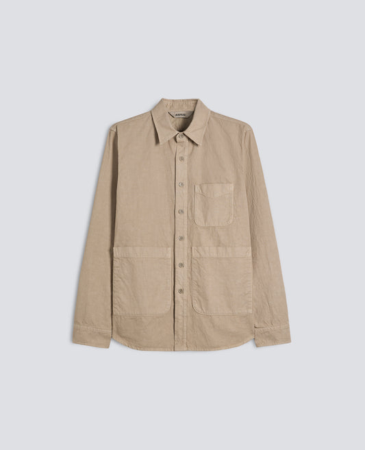 CAMICIA UTILITY IN GABARDINA DI COTONE-LINO-BEIGE-BEIGE-BEIS-BEIGE-BEIGE