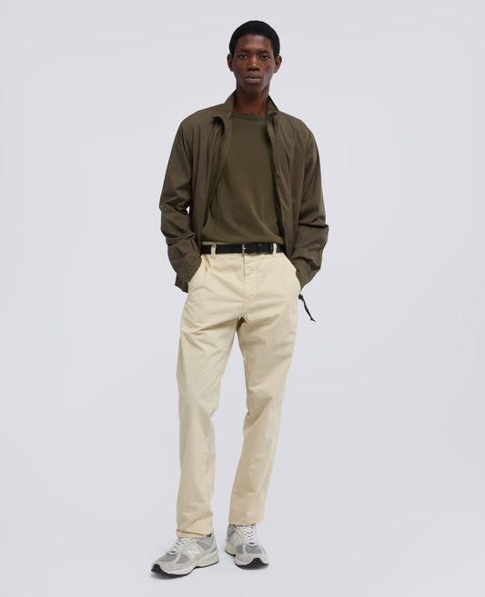 PANTALONE CHINO IN GABARDINA DI COTONE E LINO-SASSO-STONE-PIEDRA-STEIN-PIERRE