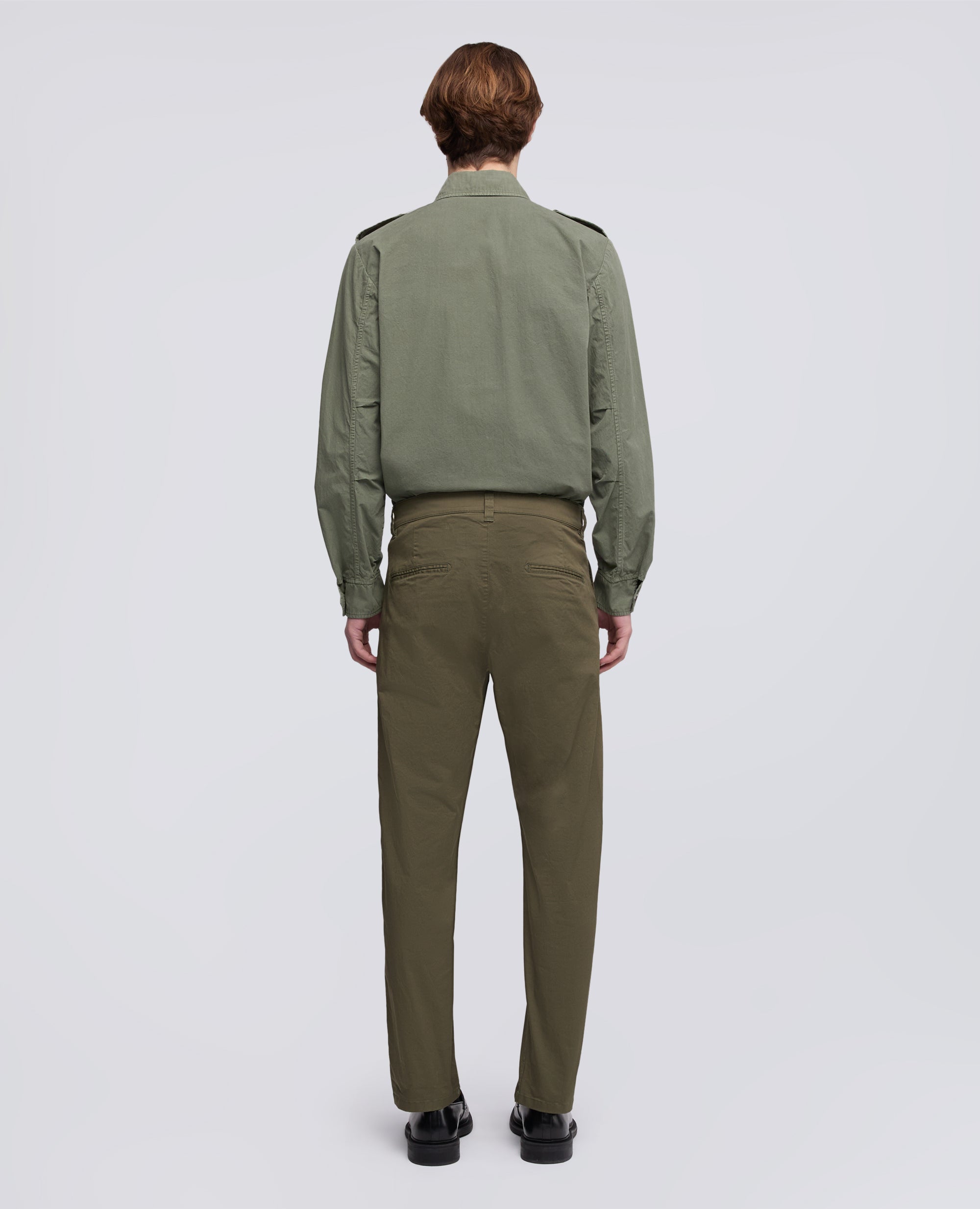 PANTALONE CHINO IN GABARDINA DI COTONE E LINO-MILITARE-MILITARY-MILITAR-MILITAR-MILITAIRE