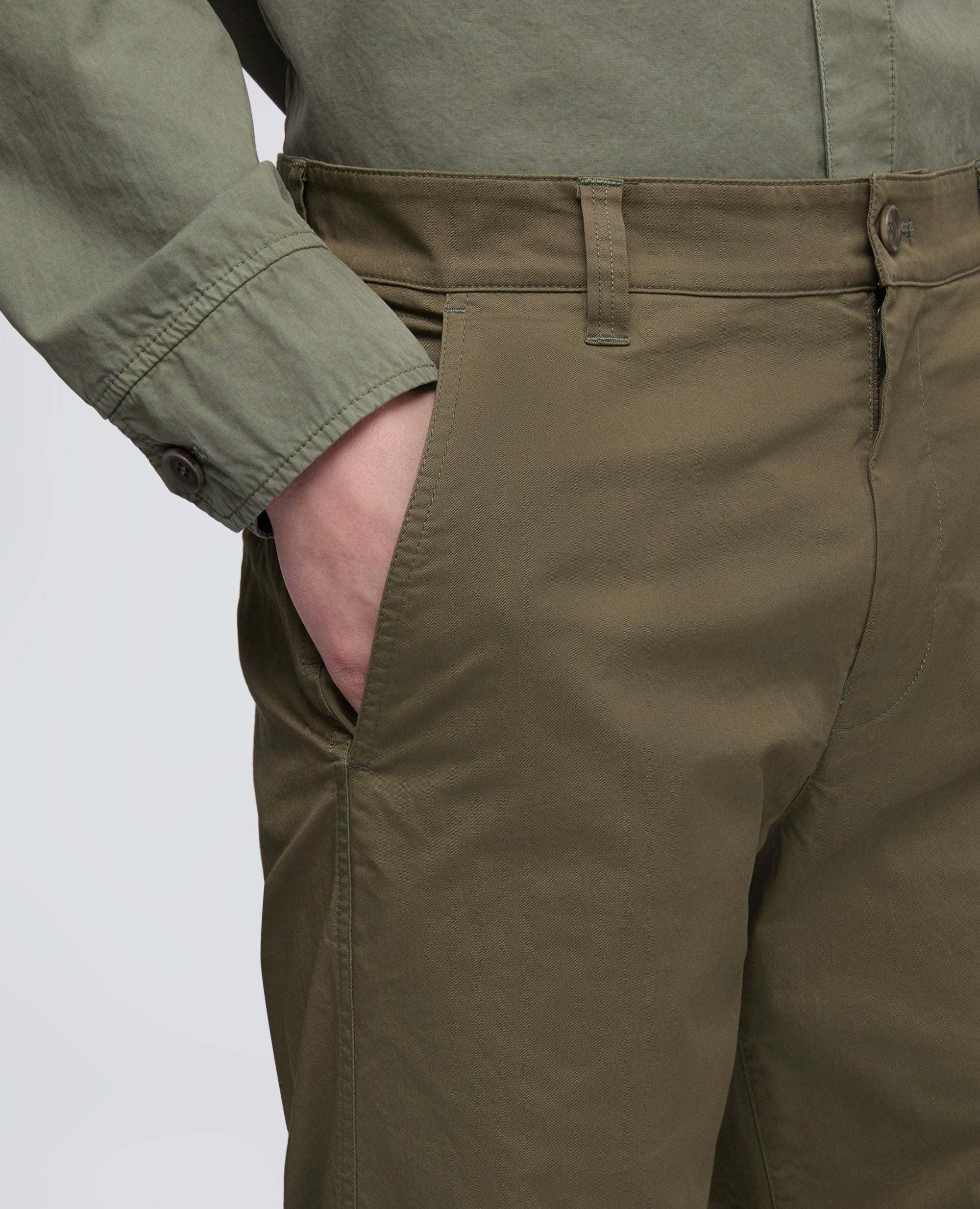 PANTALONE CHINO IN GABARDINA DI COTONE E LINO-MILITARE-MILITARY-MILITAR-MILITAR-MILITAIRE