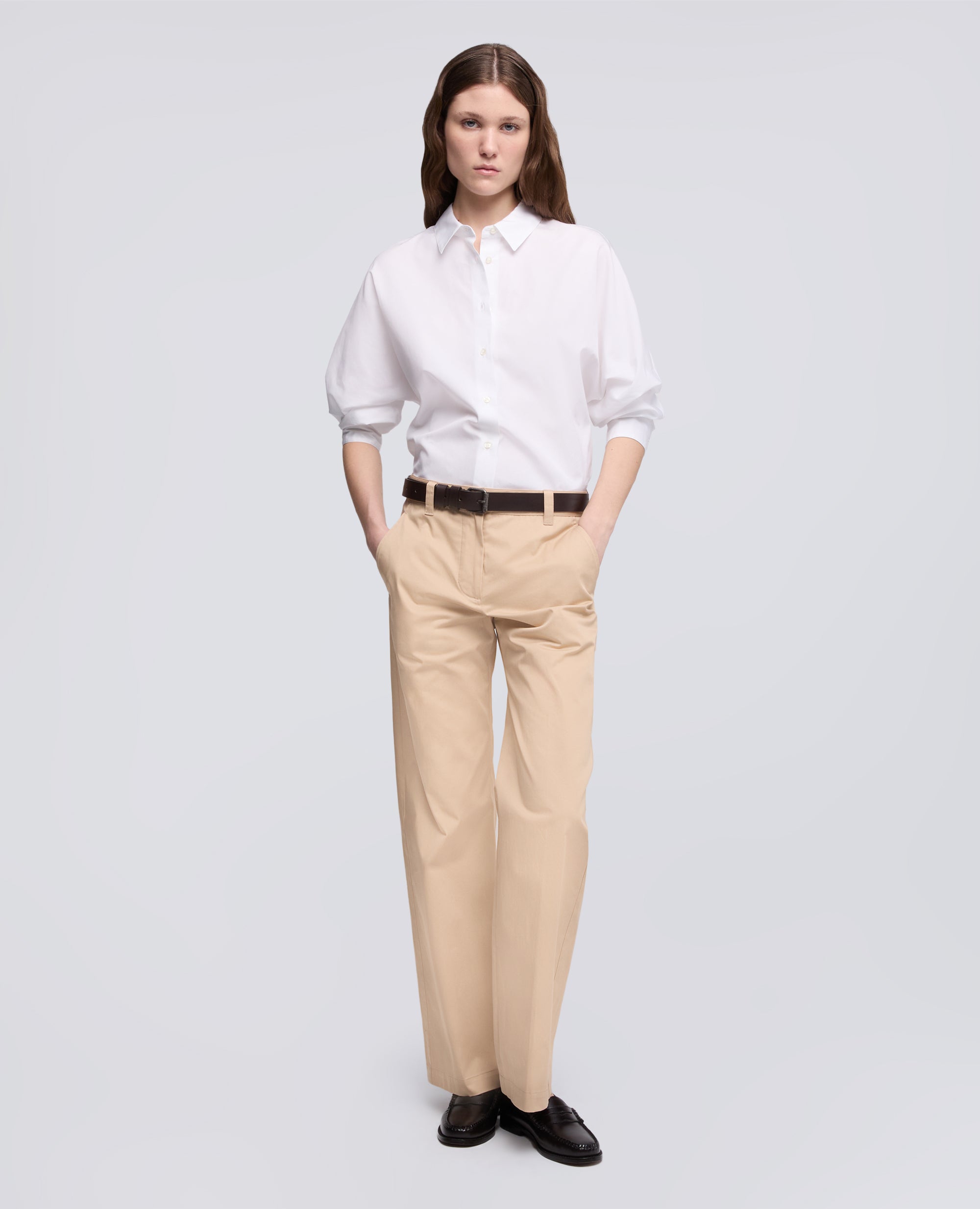 PANTALONE IN EXTRA FINE TWILL DI COTONE TINTO PEZZA-BEIGE-BEIGE-BEIS-BEIGE-BEIGE