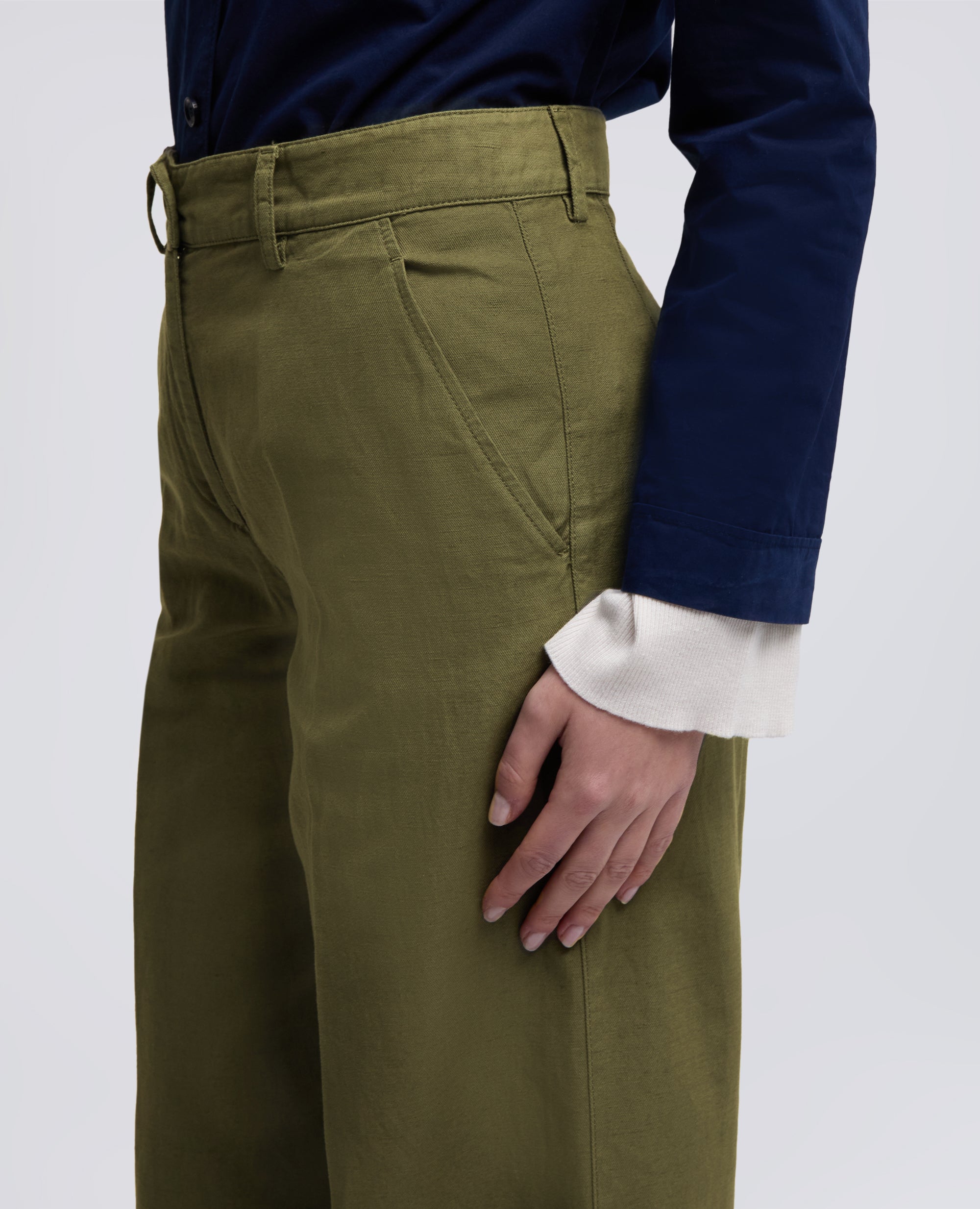 PANTALONE IN GABARDINA COTONE LINO TINTO CAPO-MILITARE-MILITARY-MILITAR-MILITAR-MILITAIRE