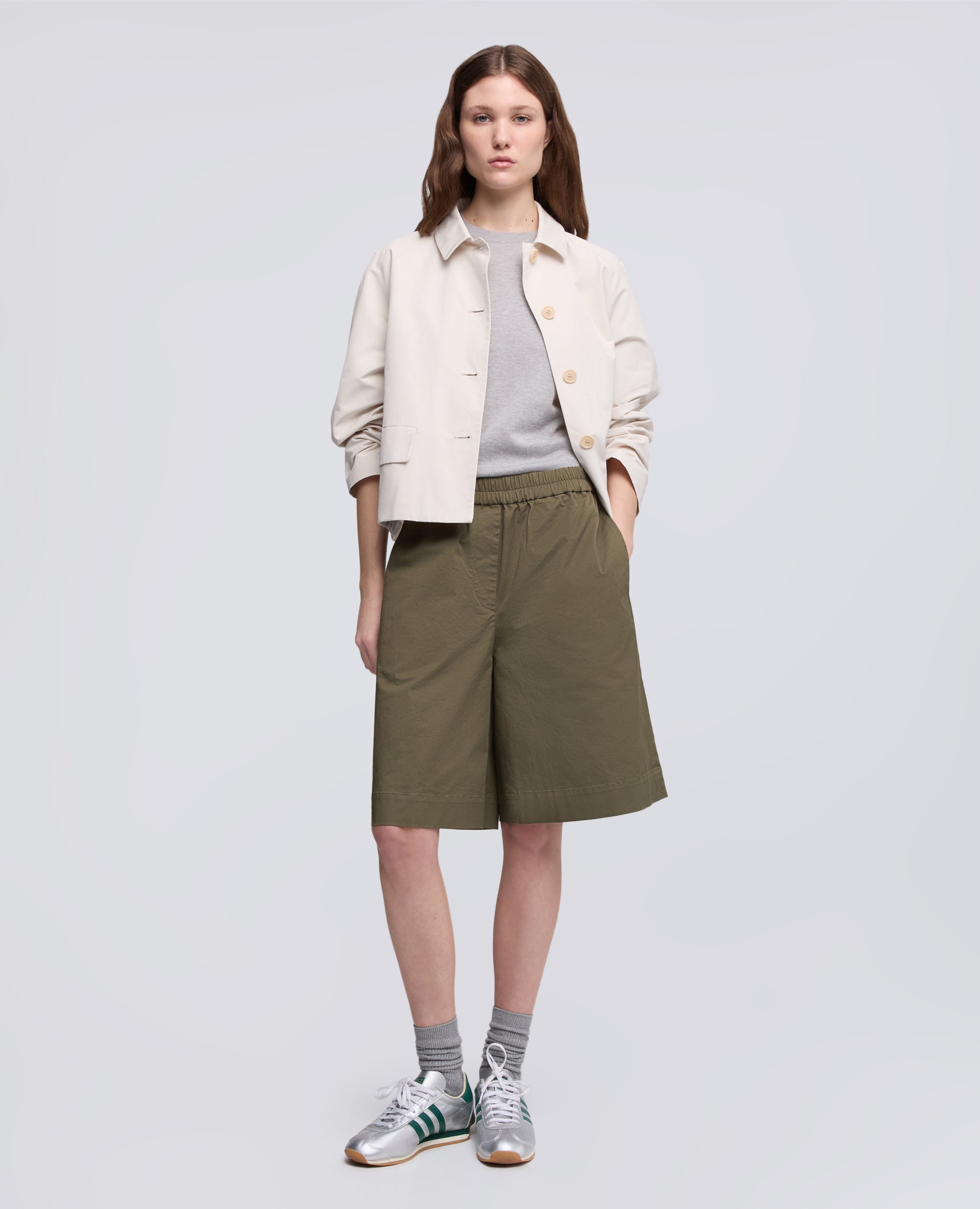 BERMUDA IN TWILL DI COTONE STRETCH-MILITARE-MILITARY-MILITAR-MILITAR-MILITAIRE