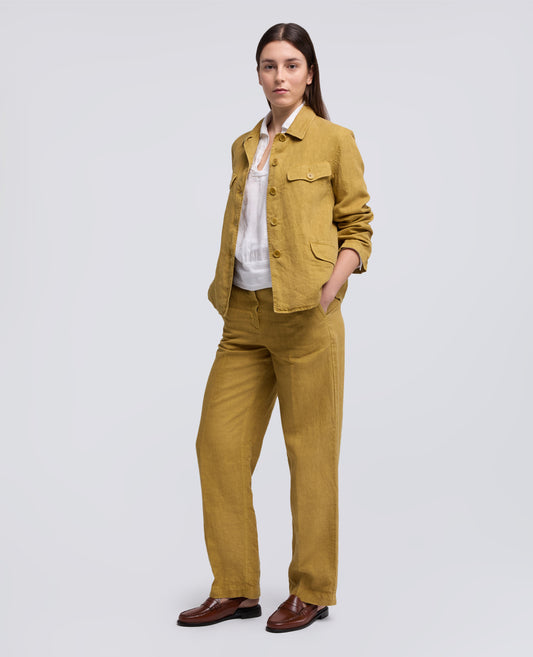 GIACCA MONOPETTO IN LINO FIAMMATO TINTO CAPO-SENAPE-MUSTARD YELLOW-MOSTAZA-SENF-MOUTARDE