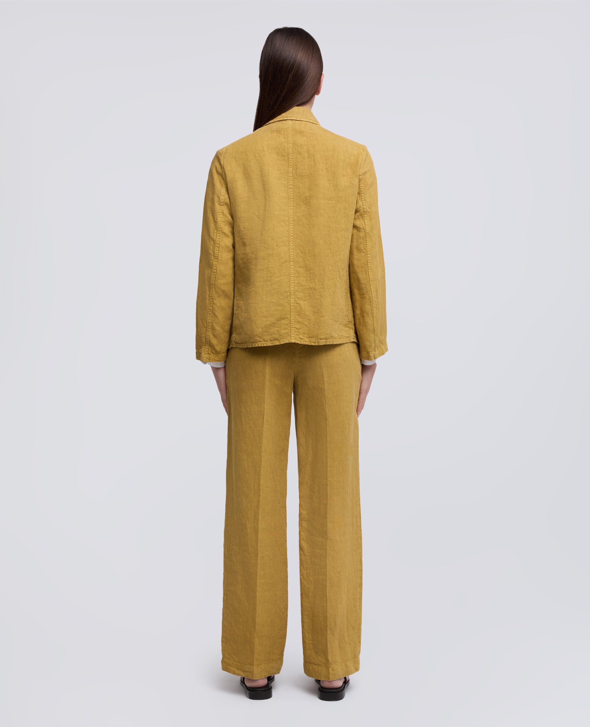 GIACCA MONOPETTO IN LINO FIAMMATO TINTO CAPO-SENAPE-MUSTARD YELLOW-MOSTAZA-SENF-MOUTARDE