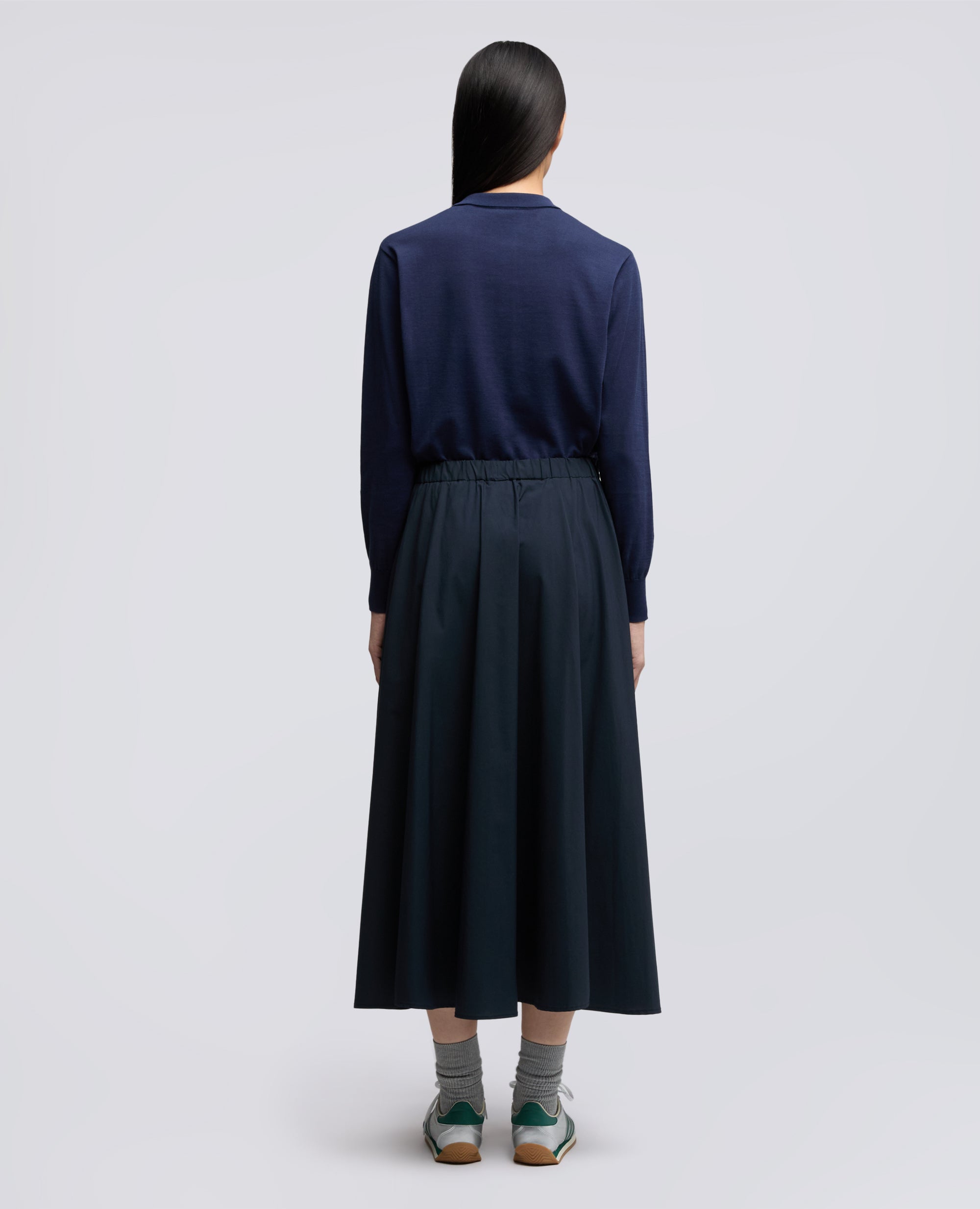 GONNA IN POPELINE COTONE E NYLON STRETCH-NAVY-NAVY-AZUL MARINO-NAVY-NAVY