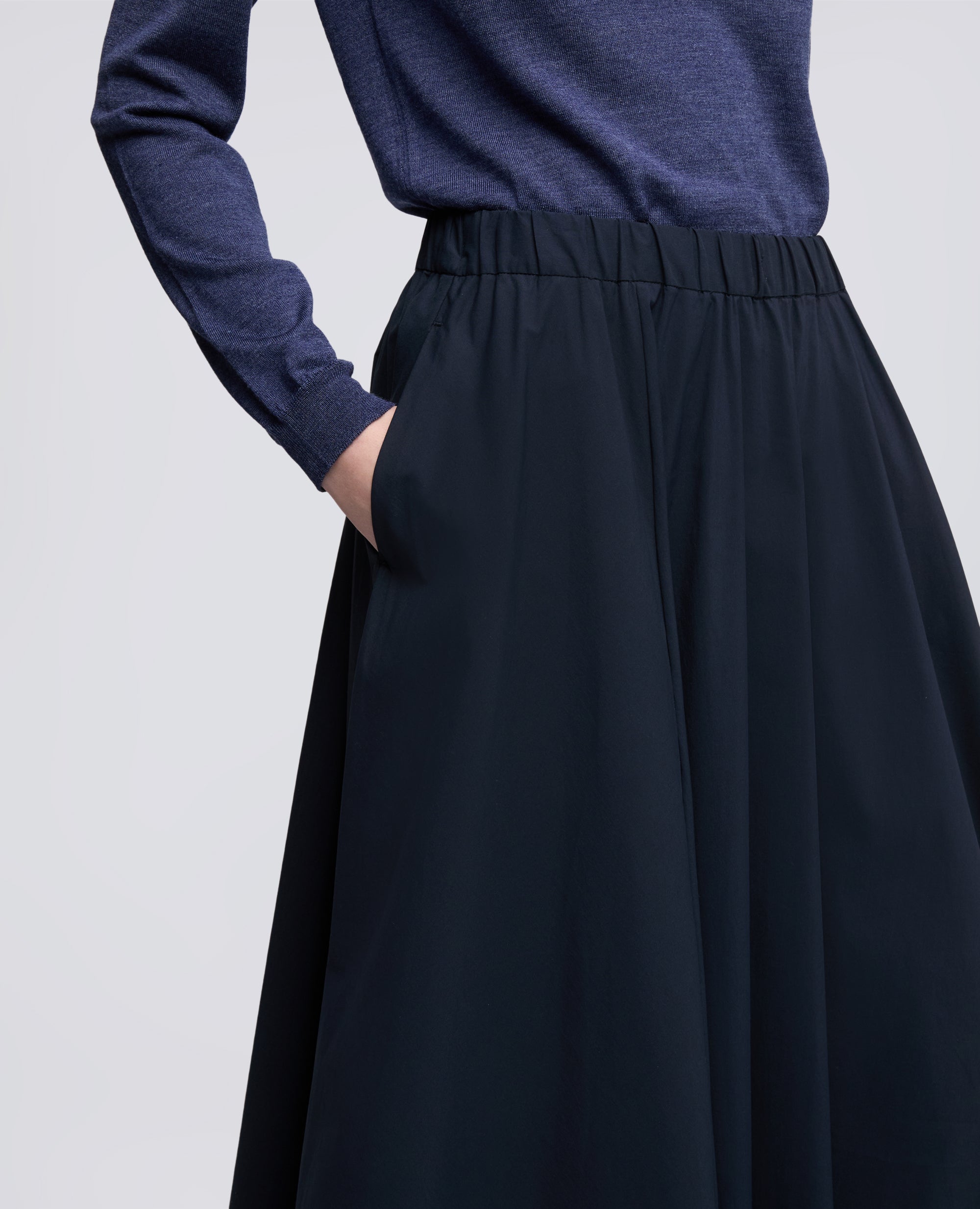 GONNA IN POPELINE COTONE E NYLON STRETCH-NAVY-NAVY-AZUL MARINO-NAVY-NAVY