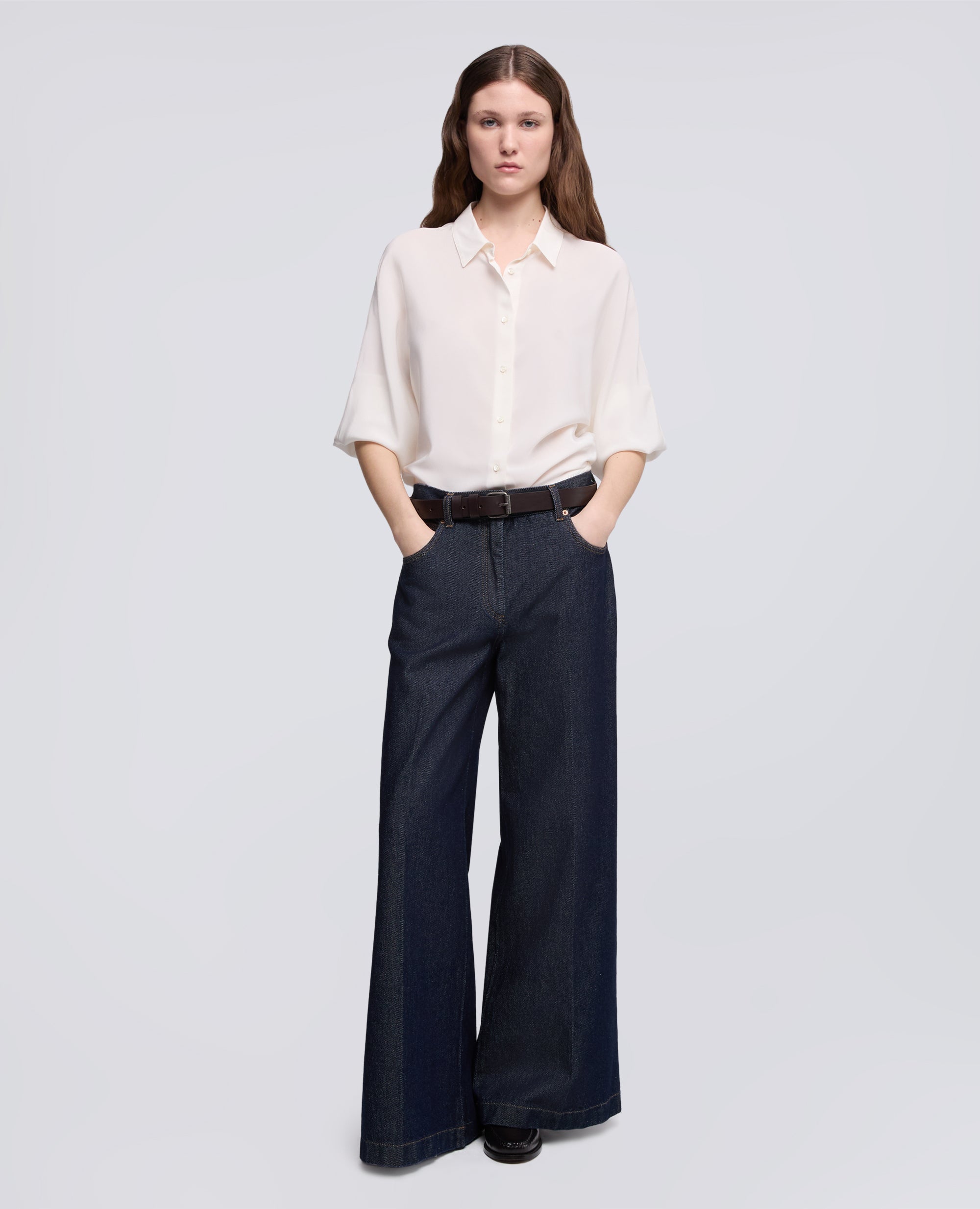 CAMICIA IN CREPE DE CHINE DI SETA-NATURALE-NATURAL-NATURAL-NATURLICH-NATUREL