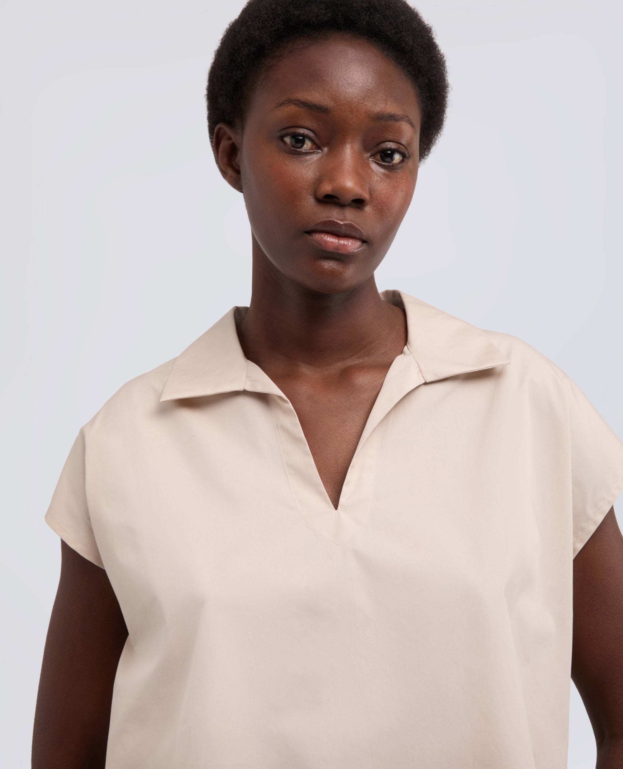 TOP IN POPELINE DI COTONE-BEIGE-BEIGE-BEIS-BEIGE-BEIGE